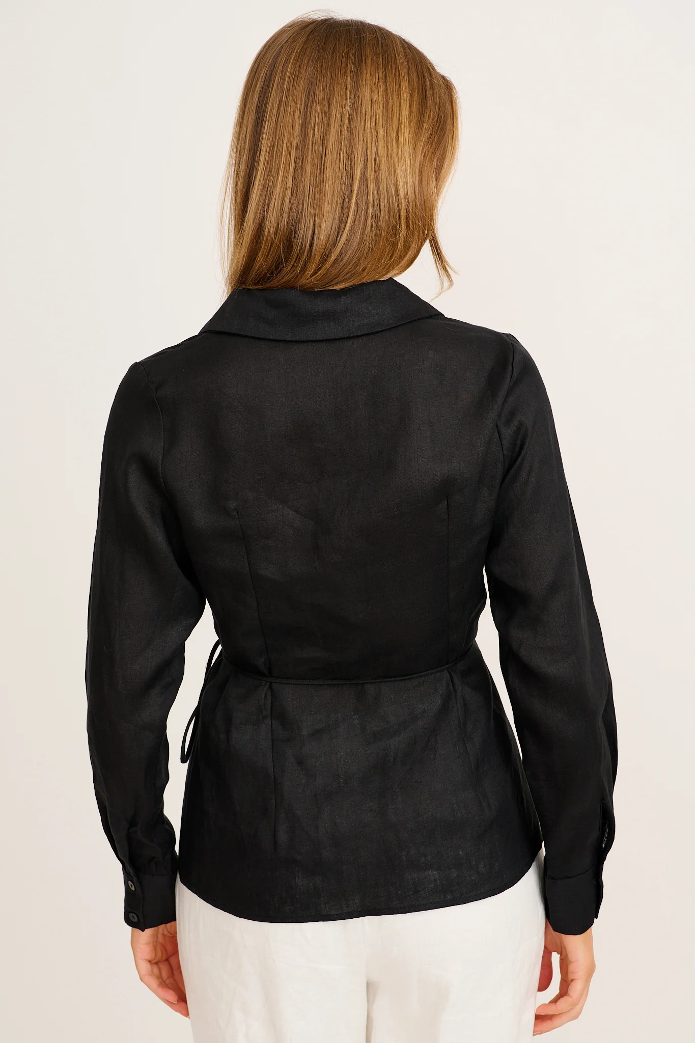 Sea Breeze Wrap Top in Black Linen - Image 3