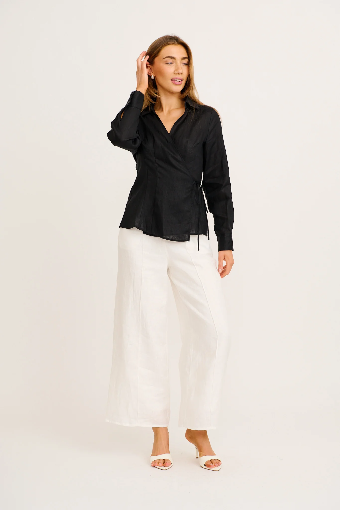 Sea Breeze Wrap Top in Black Linen - Image 4