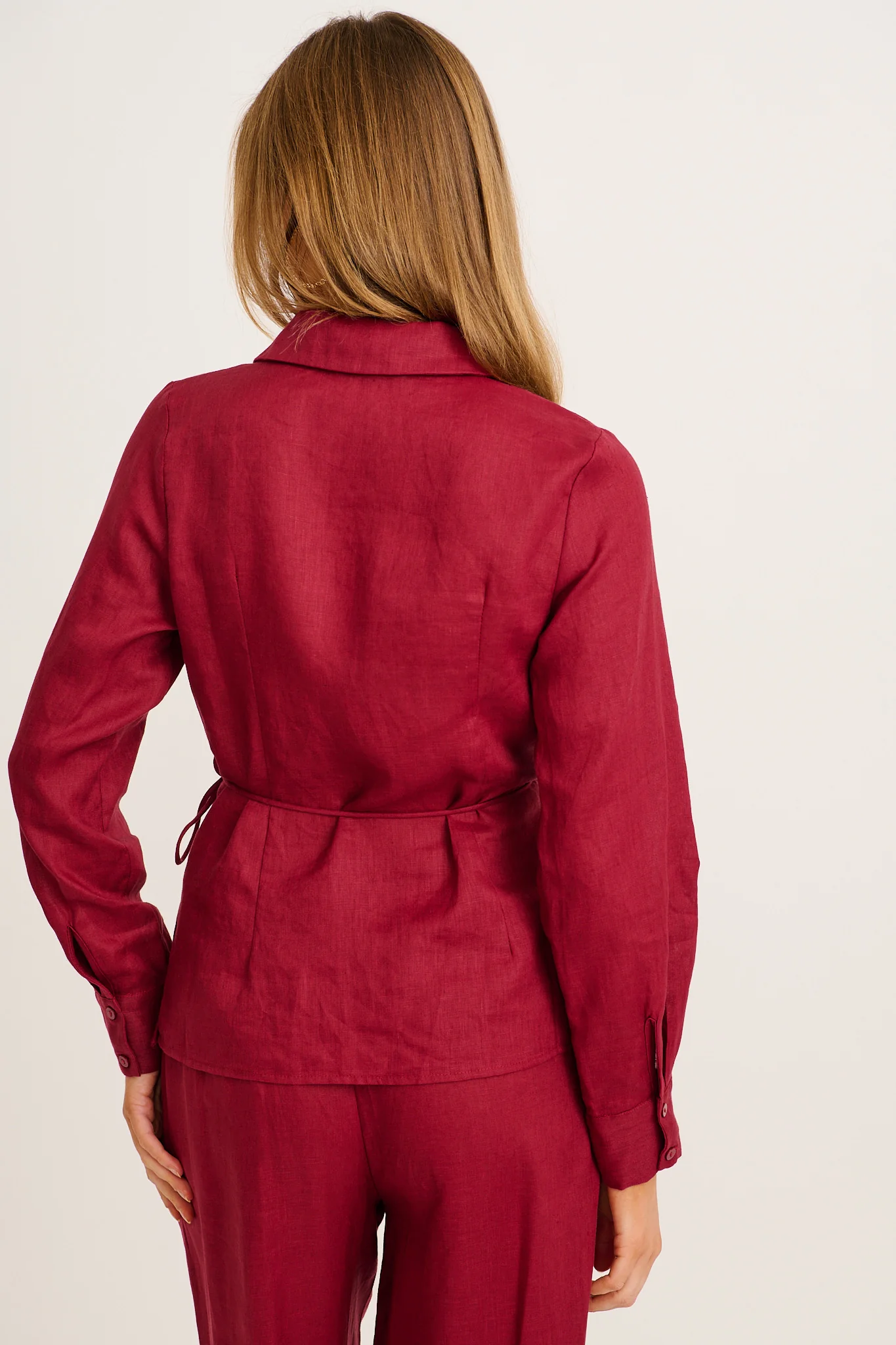 Sea Breeze Wrap Top in Wine Linen - Image 3