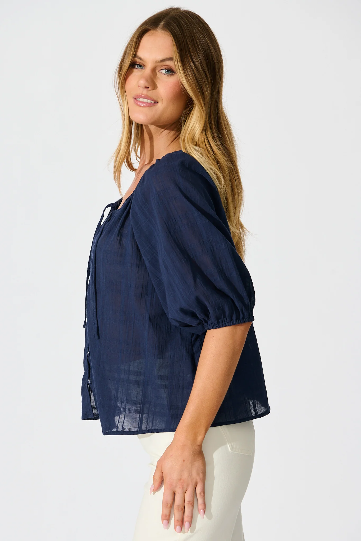 Seabound Top in Navy Textured Cotton - Image 5