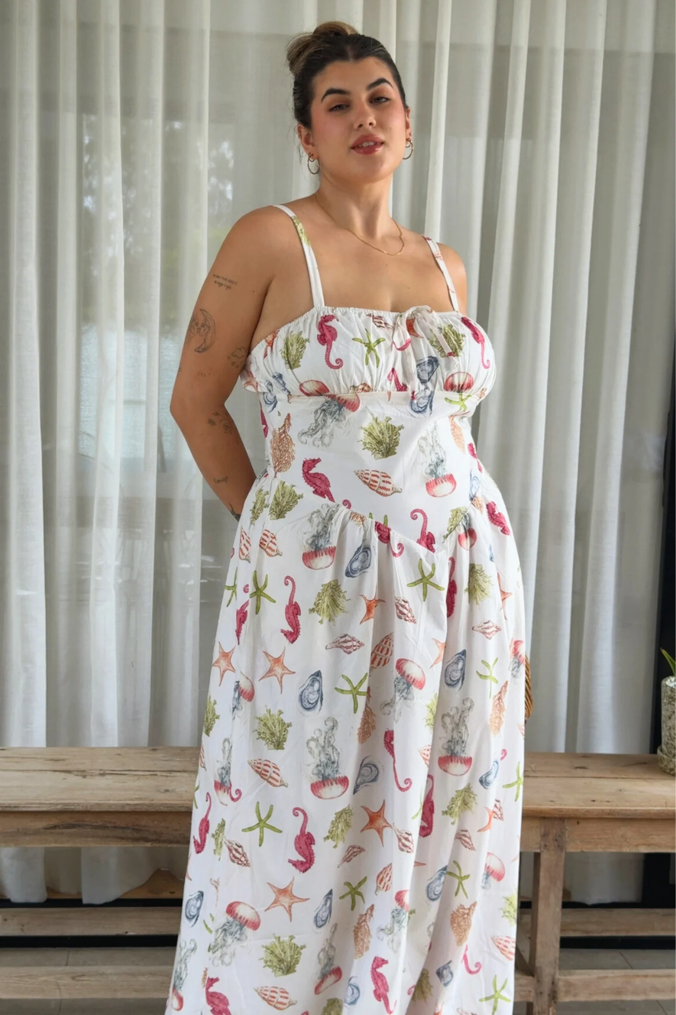 Seashell Maxi Sundress in Cream with Multi Cotton - Image 7