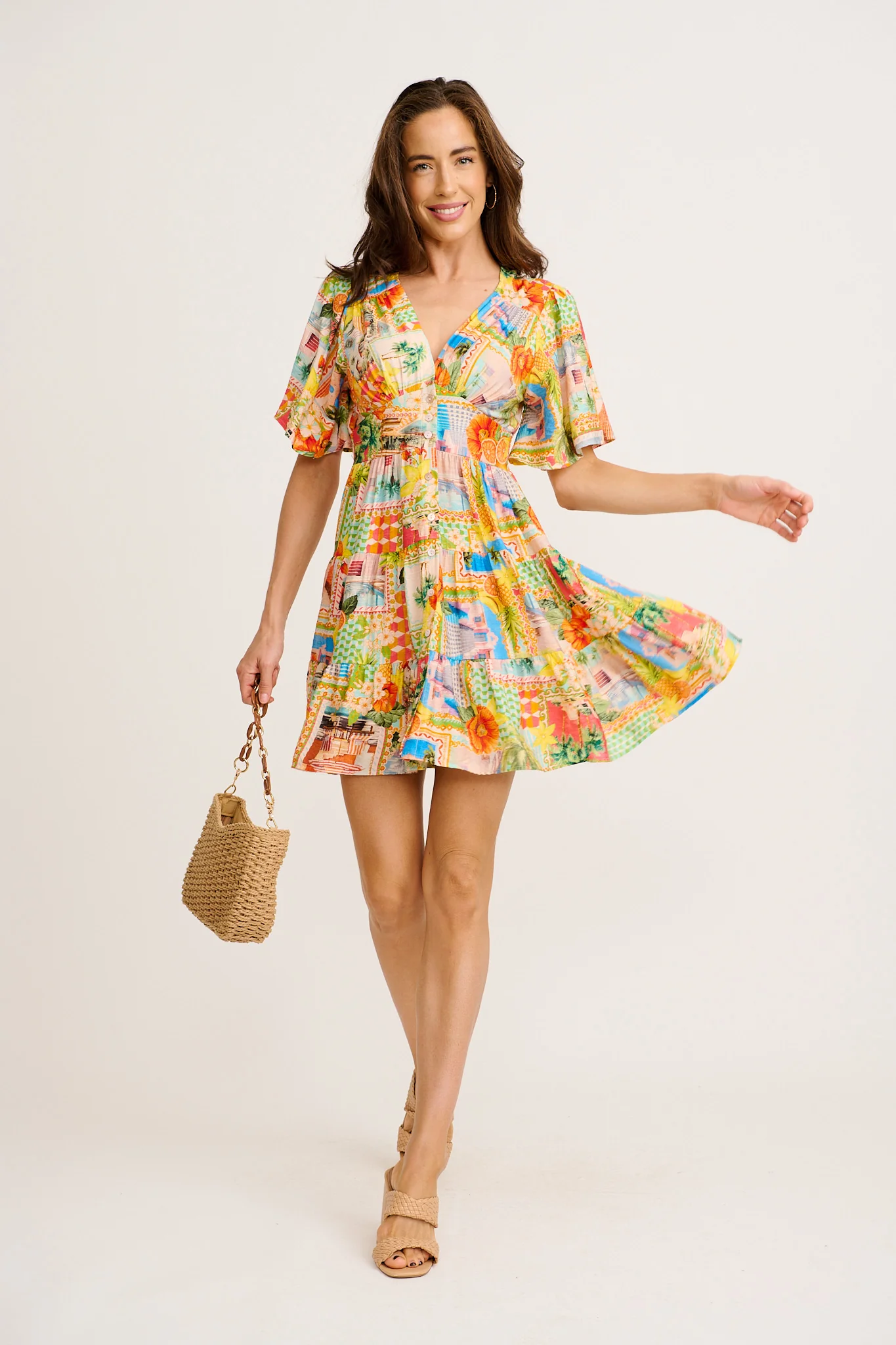 Seaside Vibe Dress in Multi Postcard Print - Image 3