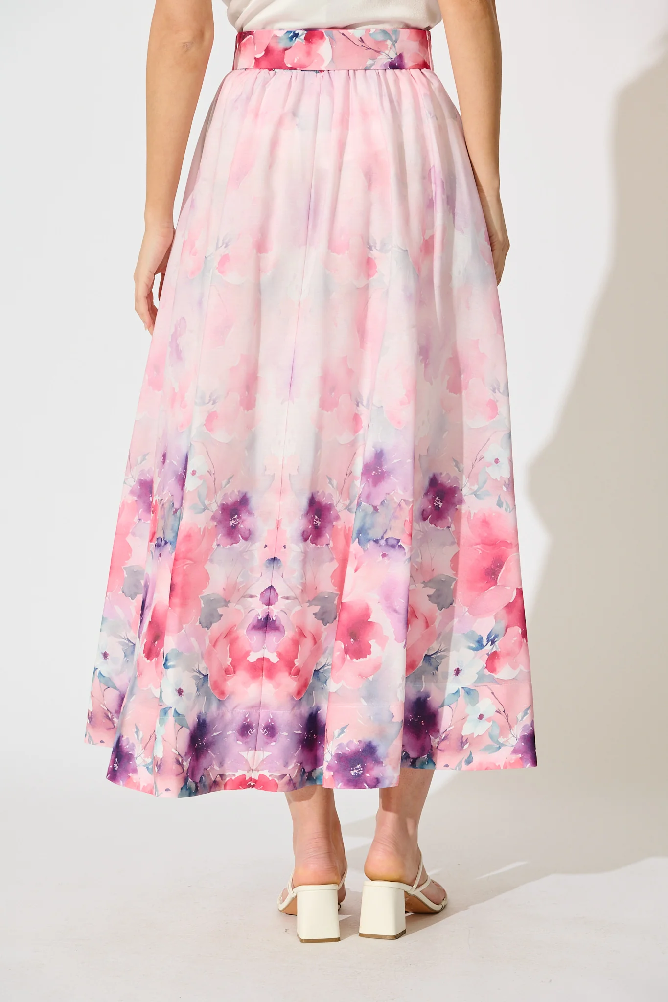 Secret Garden Maxi Skirt in Pink with Multi Floral Cotton Blend - Image 3