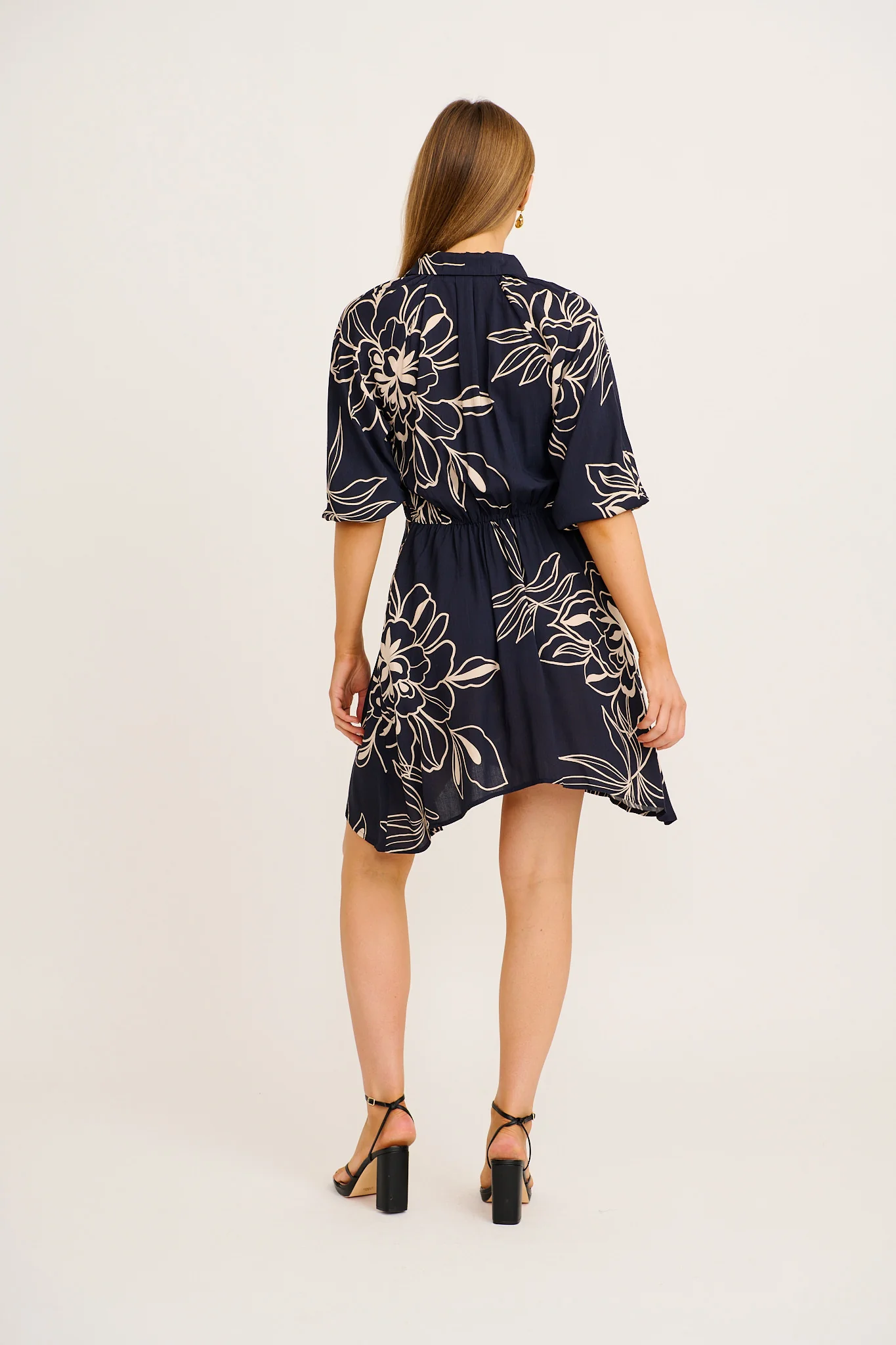 Selin Shirt Dress in Navy with Cream Sketch Floral - Image 4