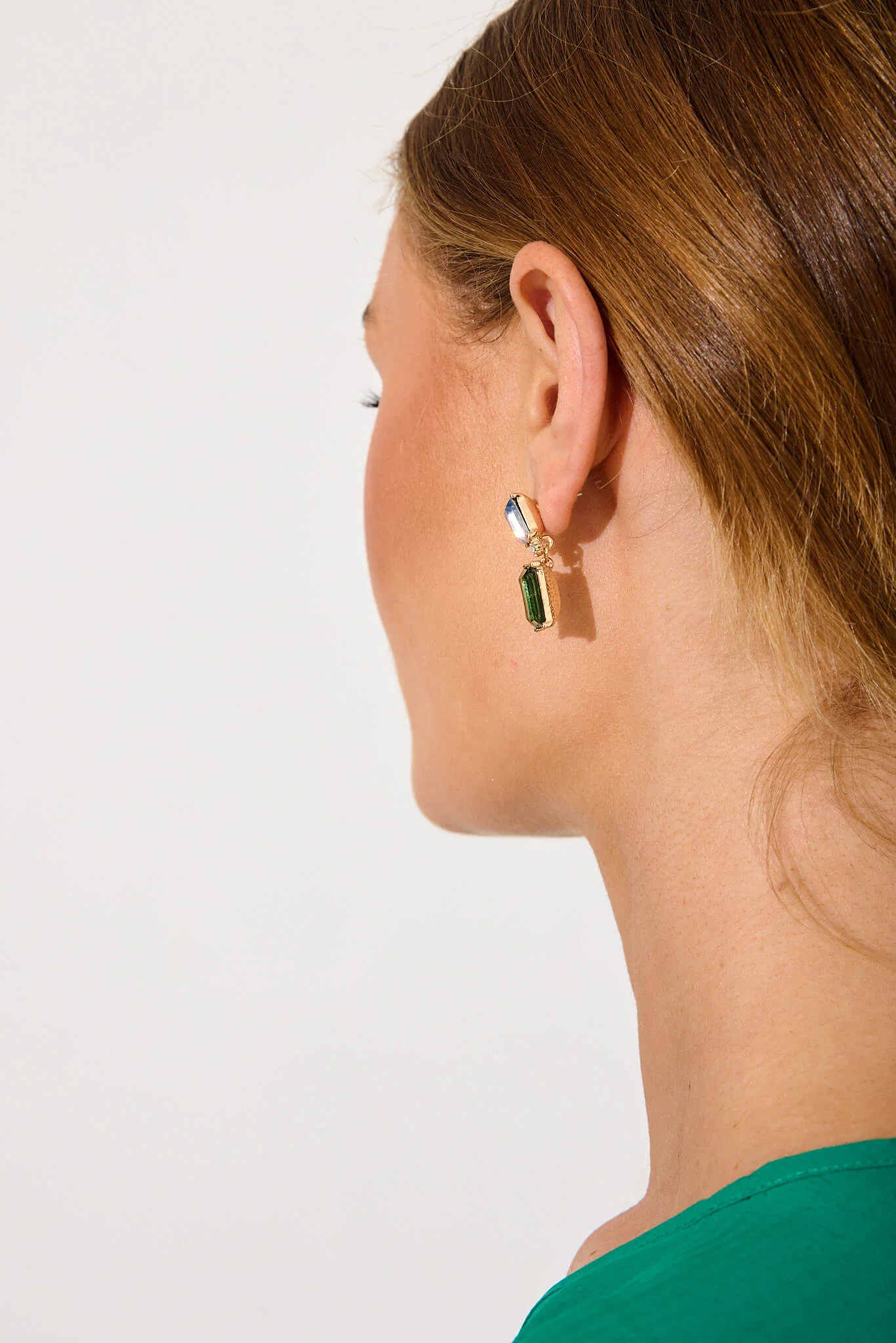 Selma Drop Earrings In Blue And Green Diamante - Image 4