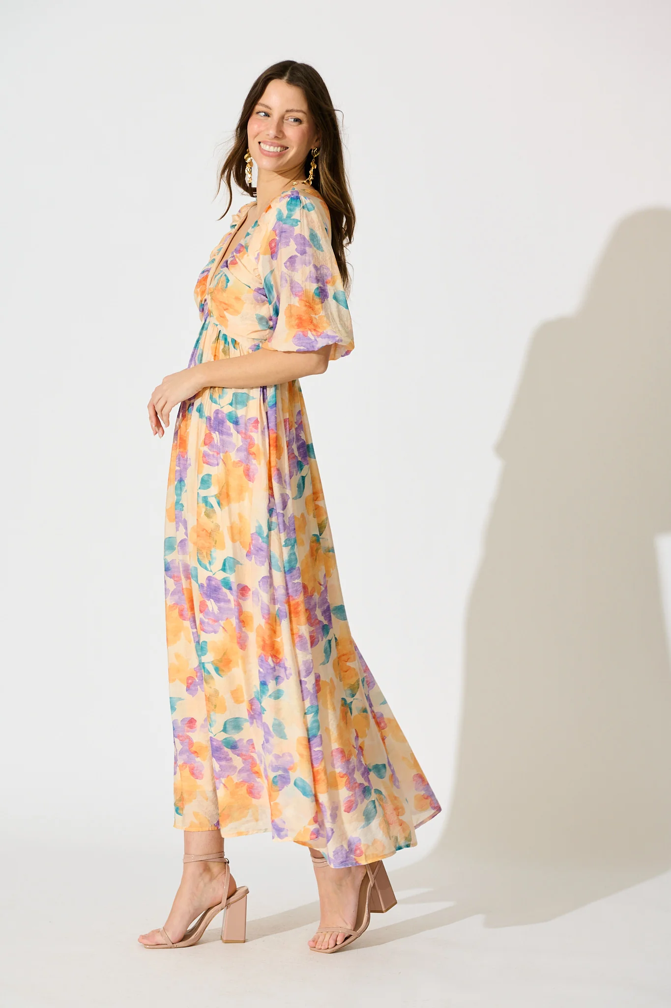 Seraphine Maxi Dress in Tangerine Multi Watercolour Floral - Image 3
