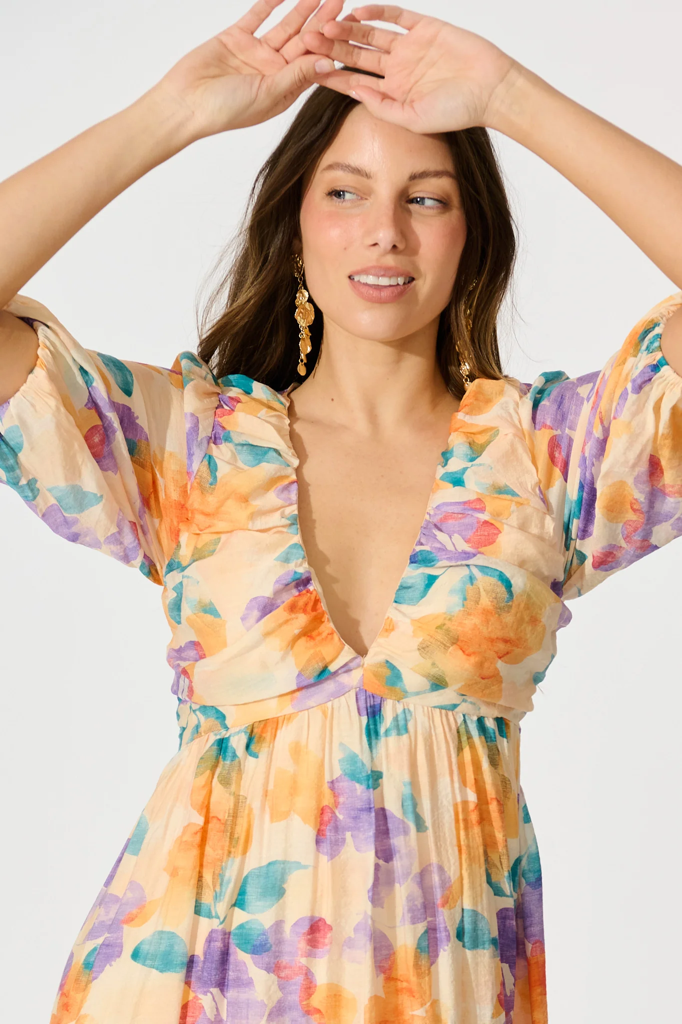 Seraphine Maxi Dress in Tangerine Multi Watercolour Floral - Image 5