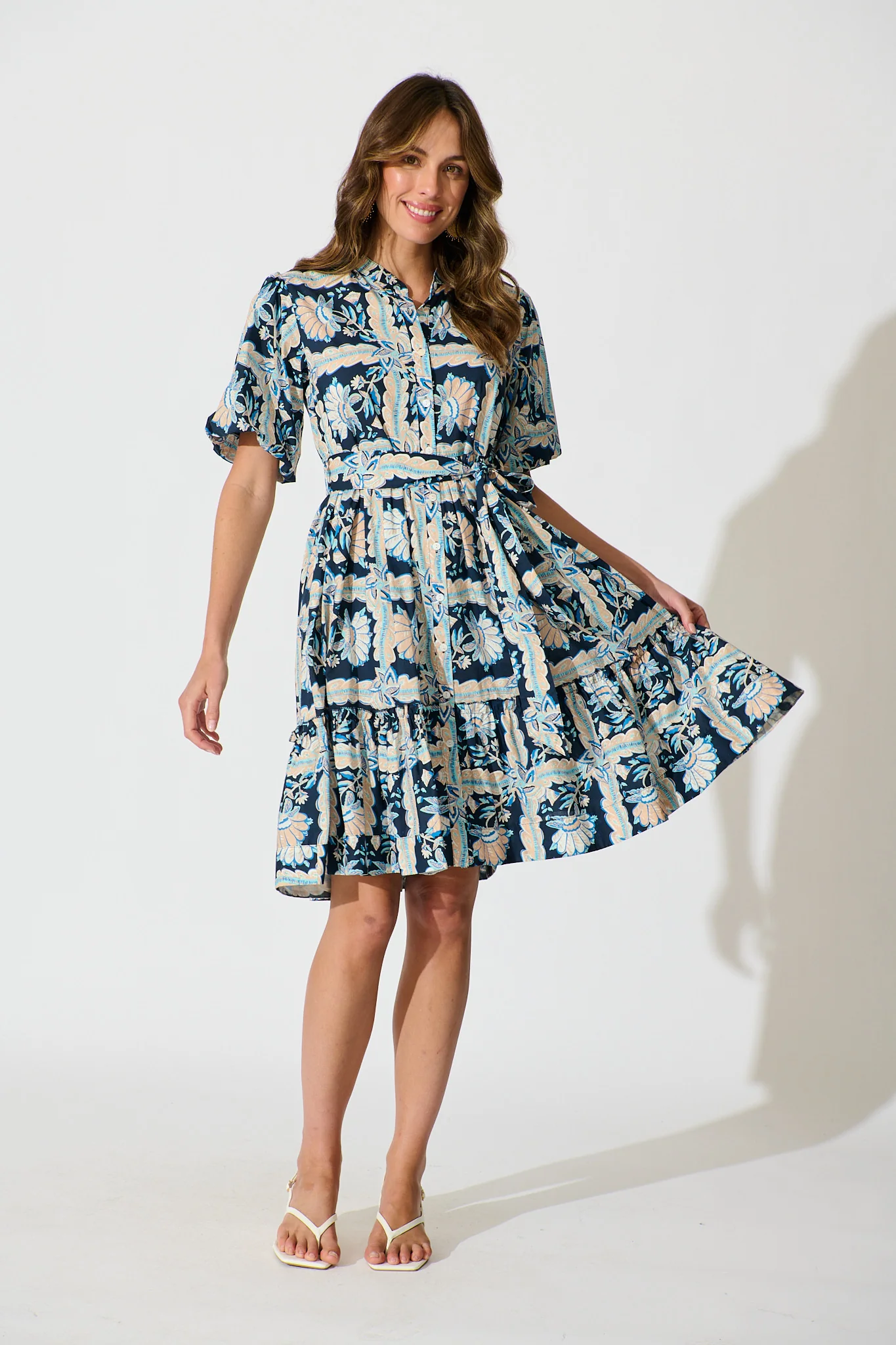 Seraya Dress in Navy Multi Floral Cotton