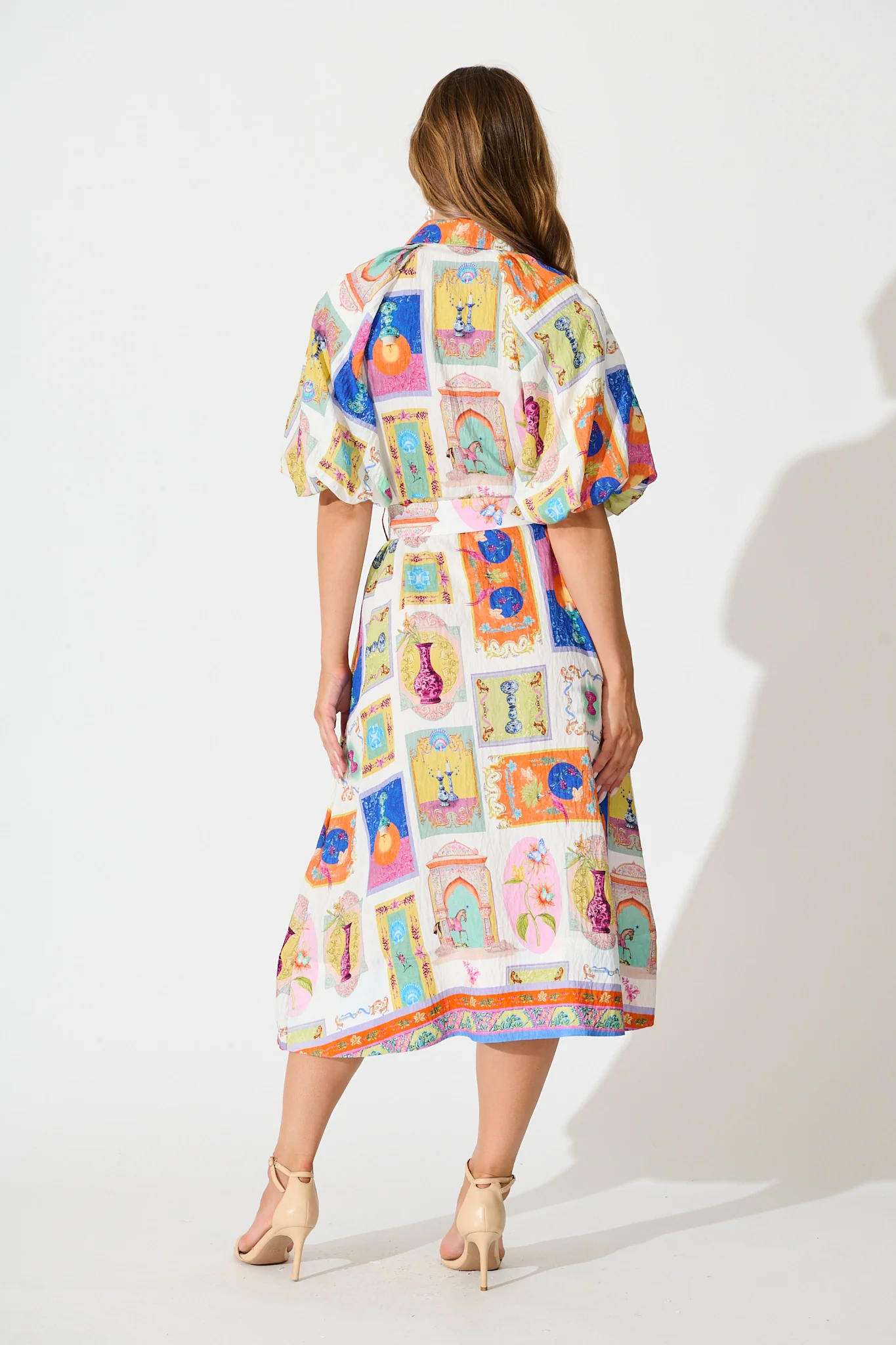 Serenity Midi Shirt Dress in Cream with Multi Conversational Print - Image 6