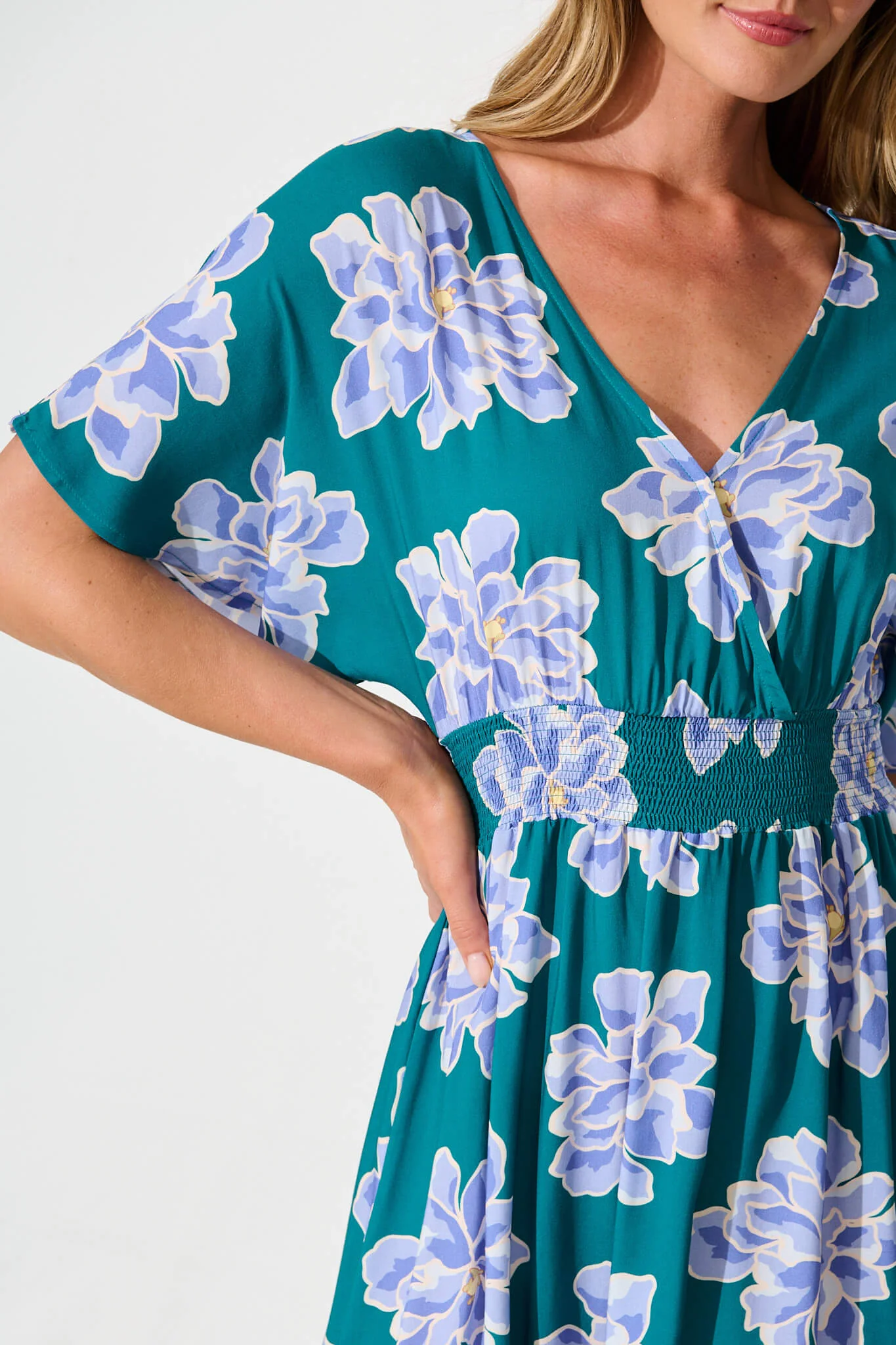 Sharlin Dress In Emerald With Blue Floral - Image 5