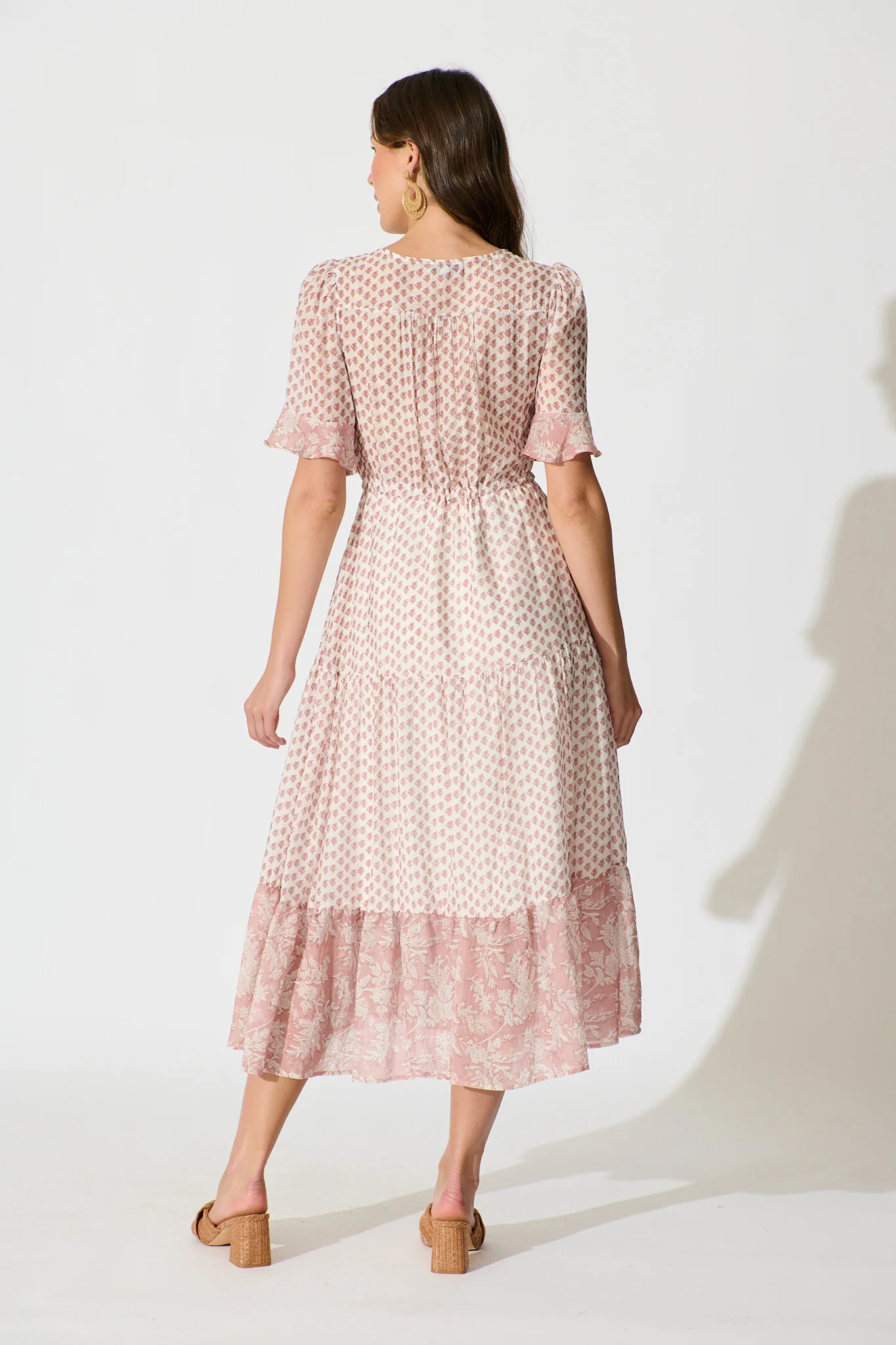 Sheer Allure Midi Dress in White with Blush Print - Image 4
