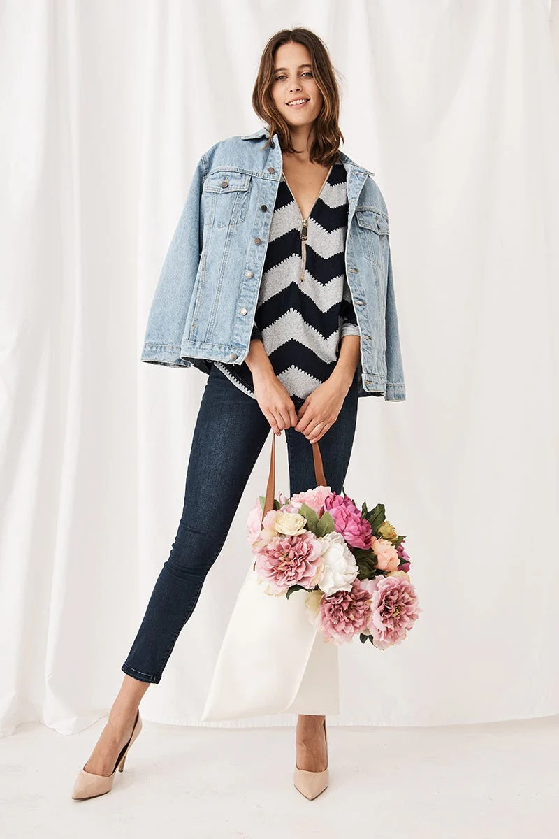 Shelley Knit Top in Grey and Navy - Image 12