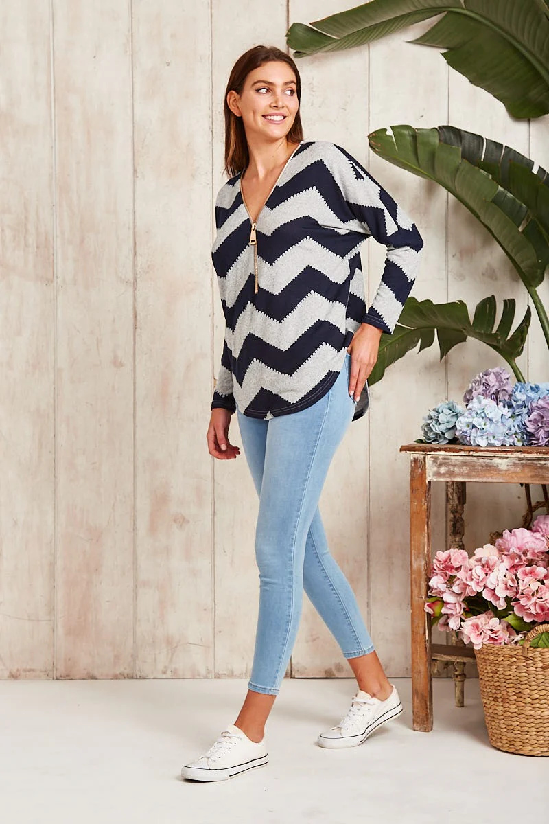Shelley Knit Top in Grey and Navy - Image 4