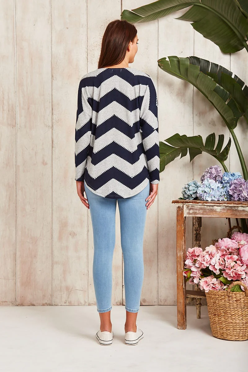 Shelley Knit Top in Grey and Navy - Image 6