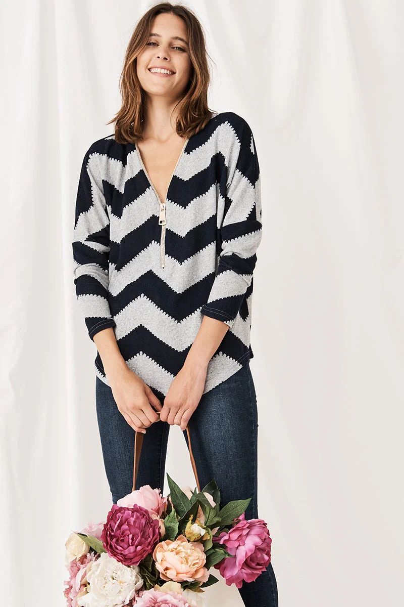 Shelley Knit Top in Grey and Navy - Image 8