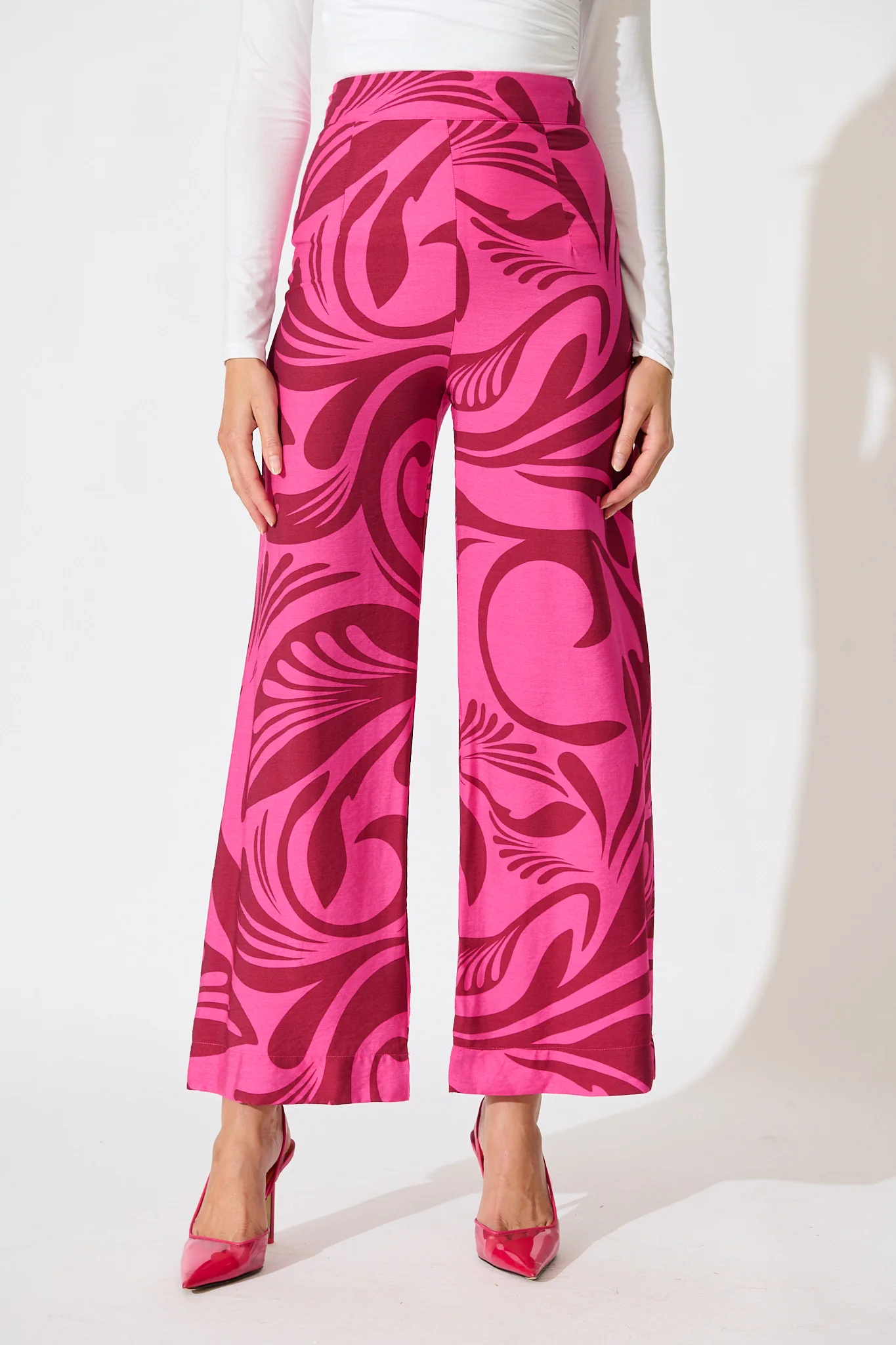 Sherene Pant in Pink with Wine Print - Image 2