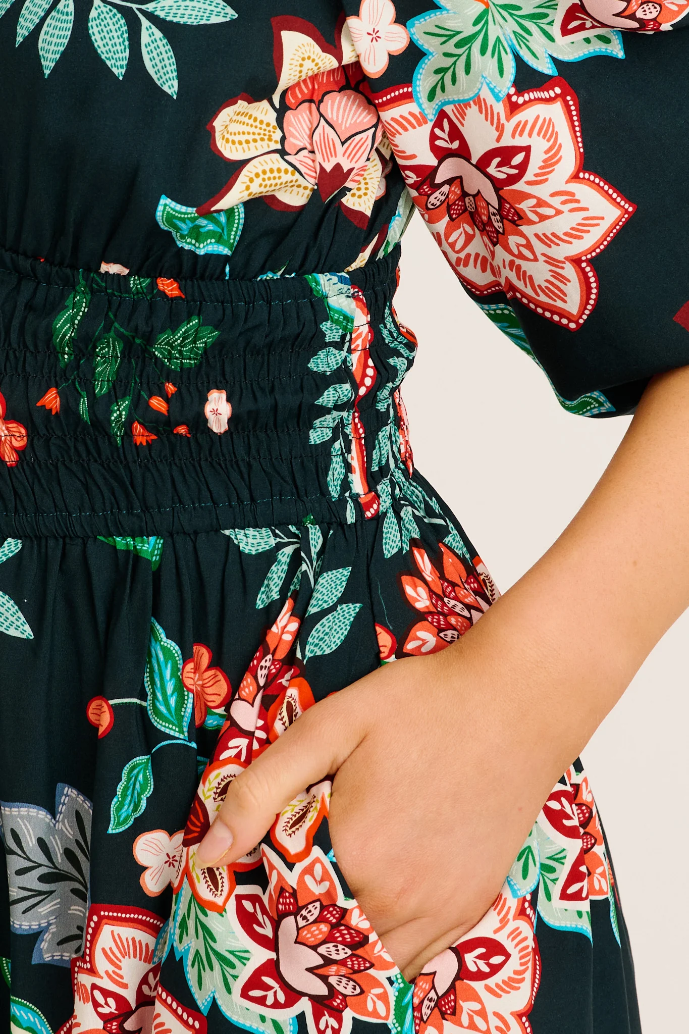 Shimmer Dress in Emerald with Multi Floral - Image 5
