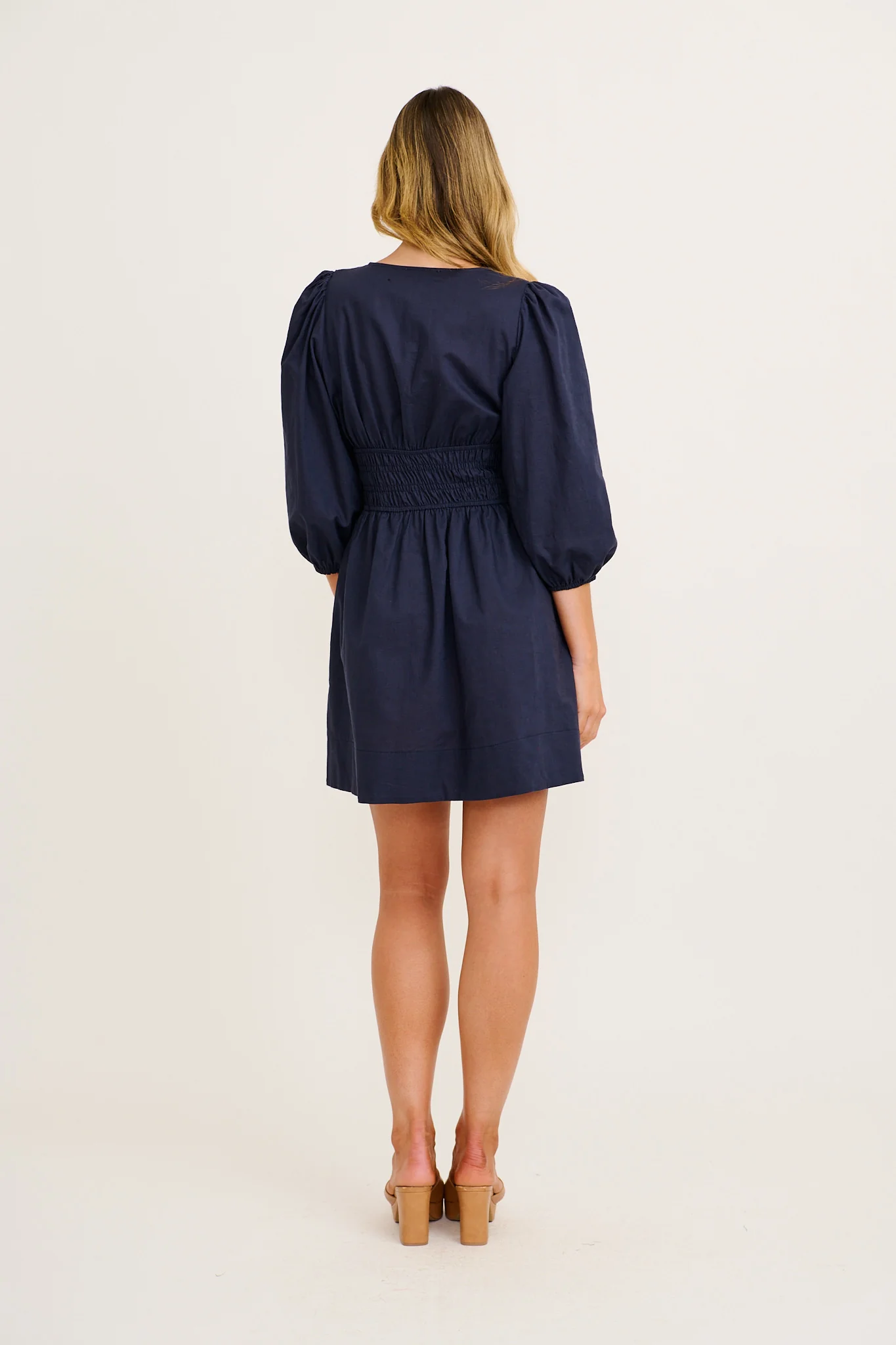 Shimmer Dress in Navy Cotton Linen - Image 4