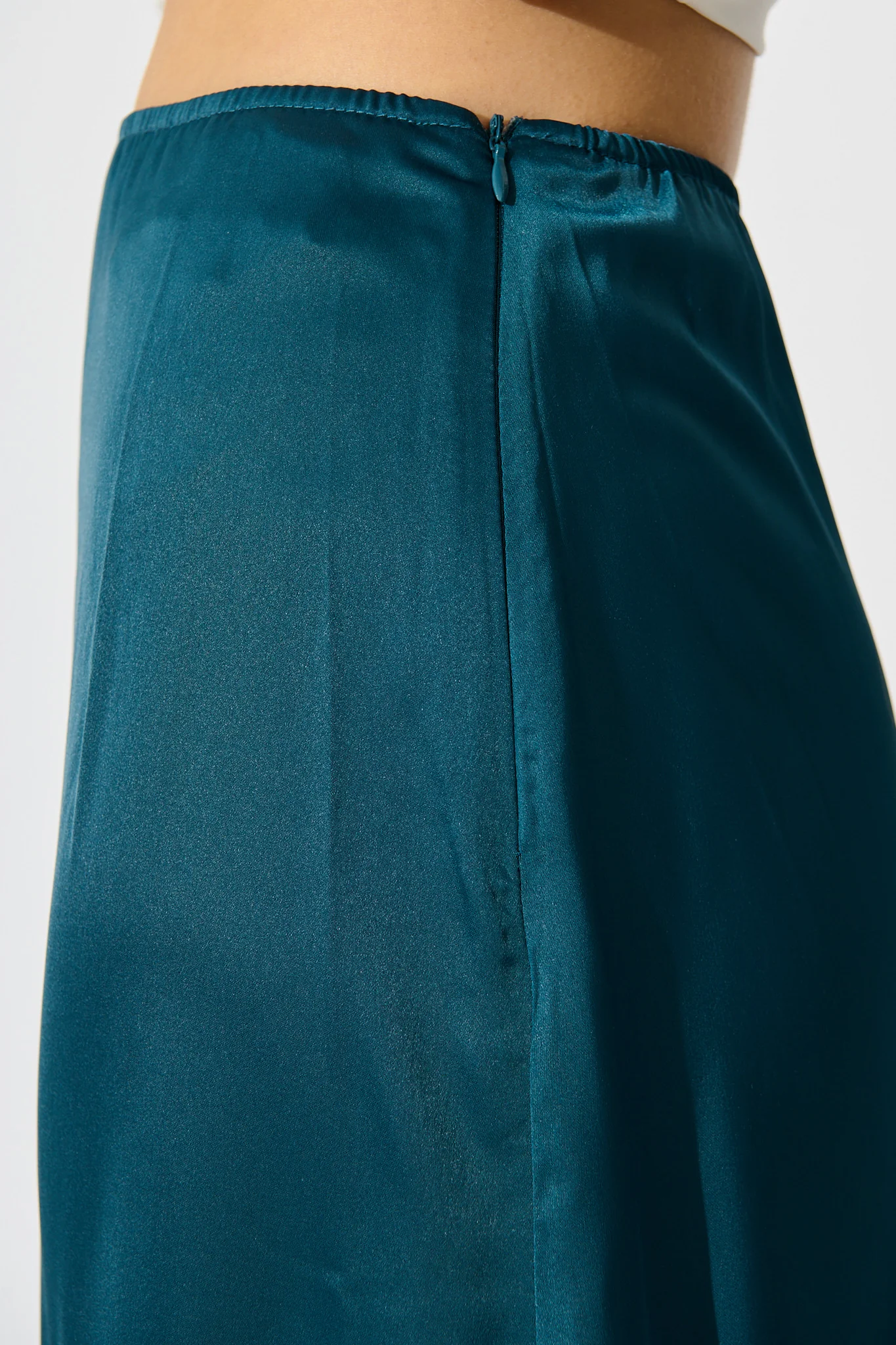 Shine Supreme Maxi Skirt in Teal Satin - Image 5