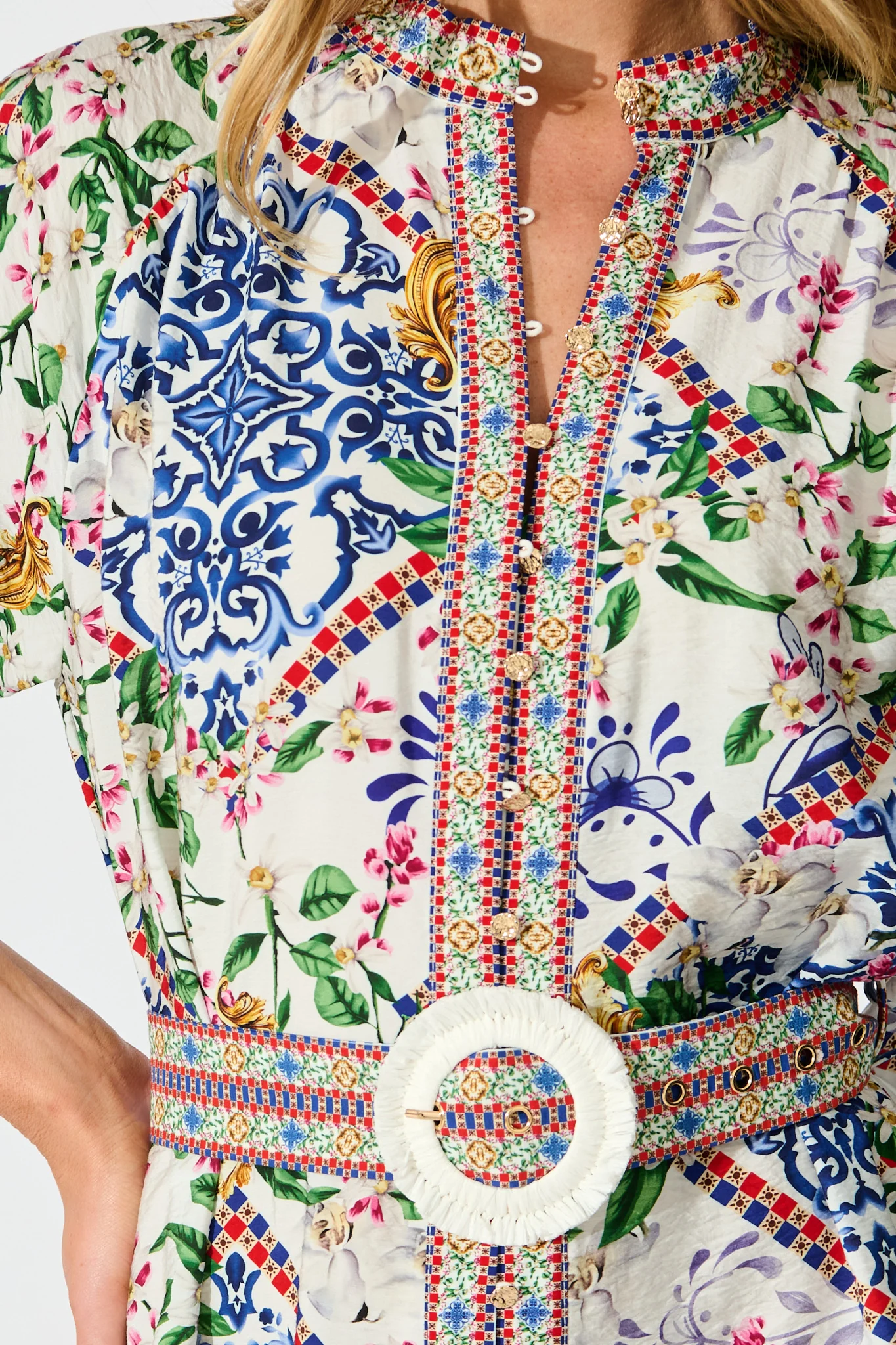 Sicilian Tile Dress in White with Multi Print - Image 5