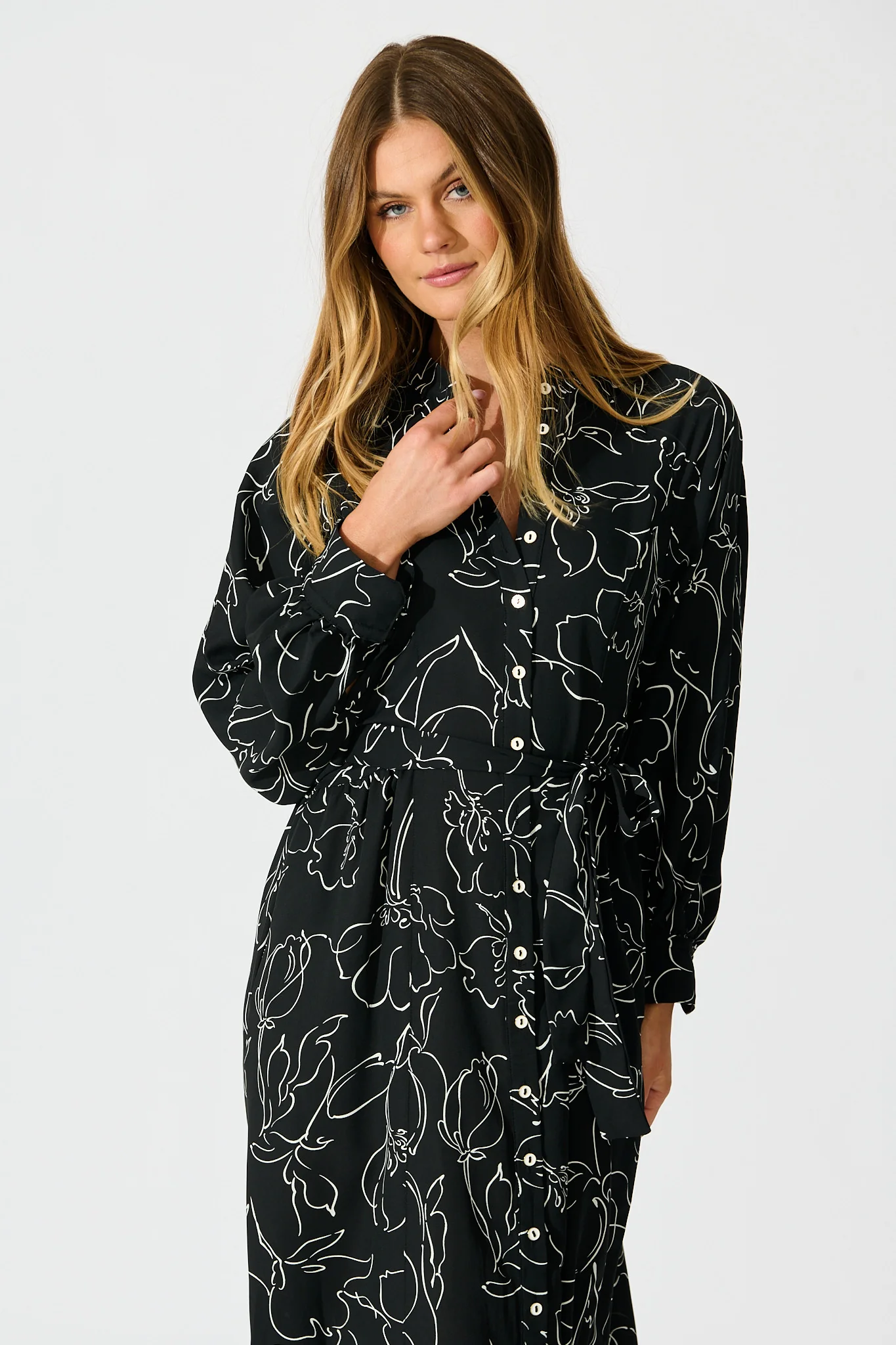 Sienna Midi Shirt Dress in Black and White Print - Image 2