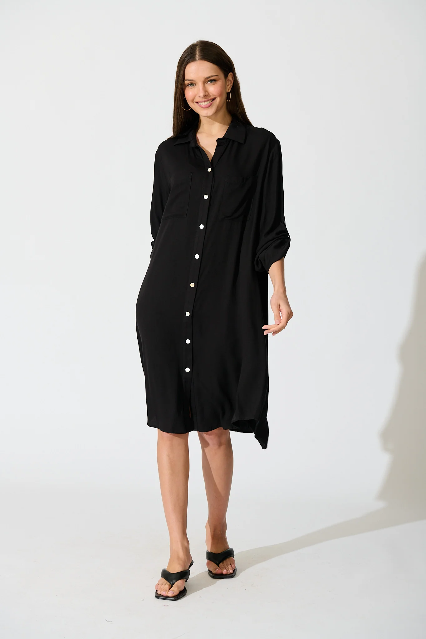 Silvena Midi Shirt Dress in Black