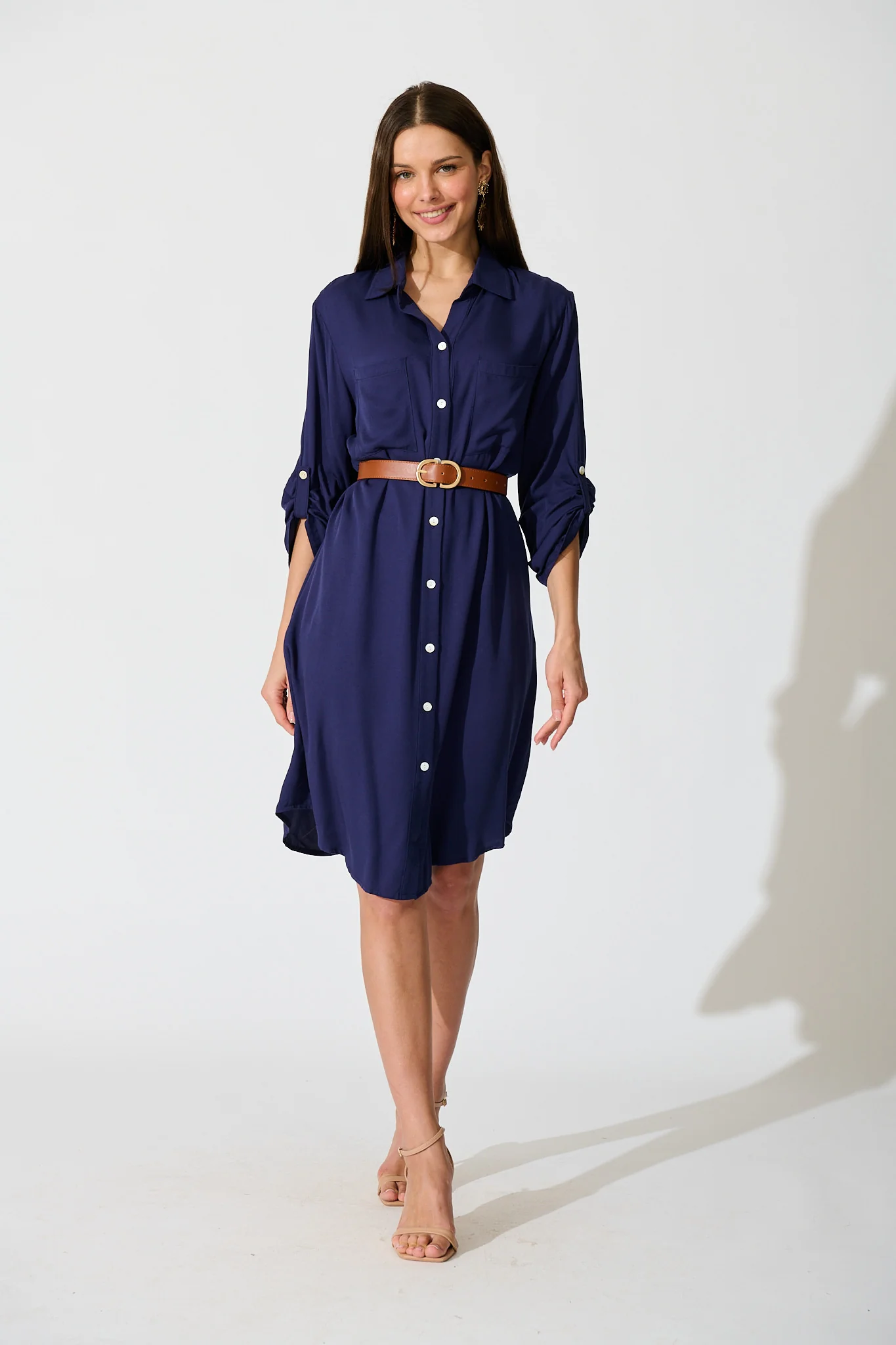 Silvena Midi Shirt Dress in Navy - Image 5