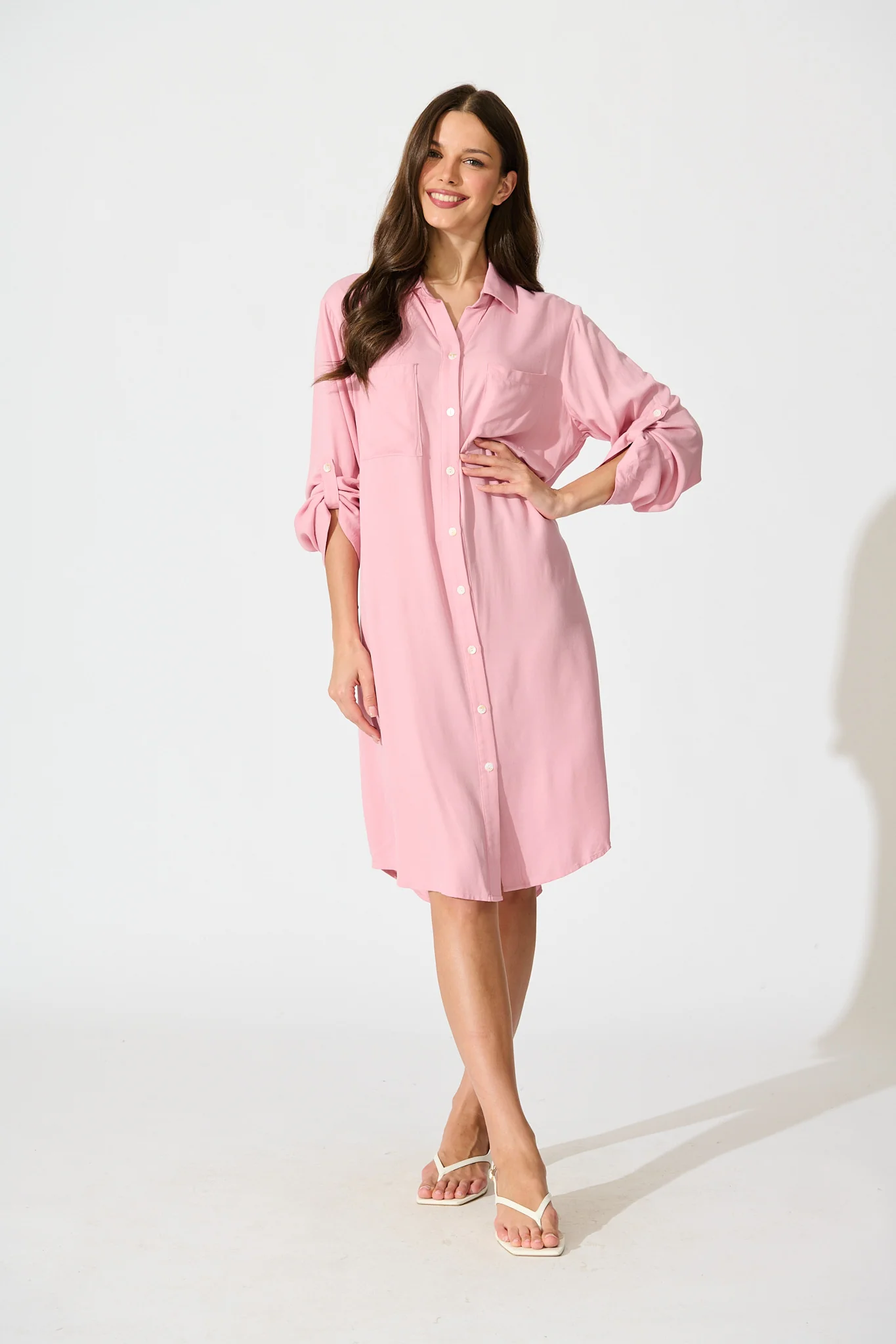 Silvena Midi Shirt Dress in Pink
