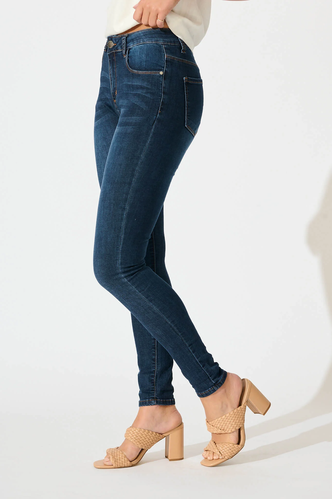 Siren High Rise Skinny Jean in Mid Blue Denim - Image 5
