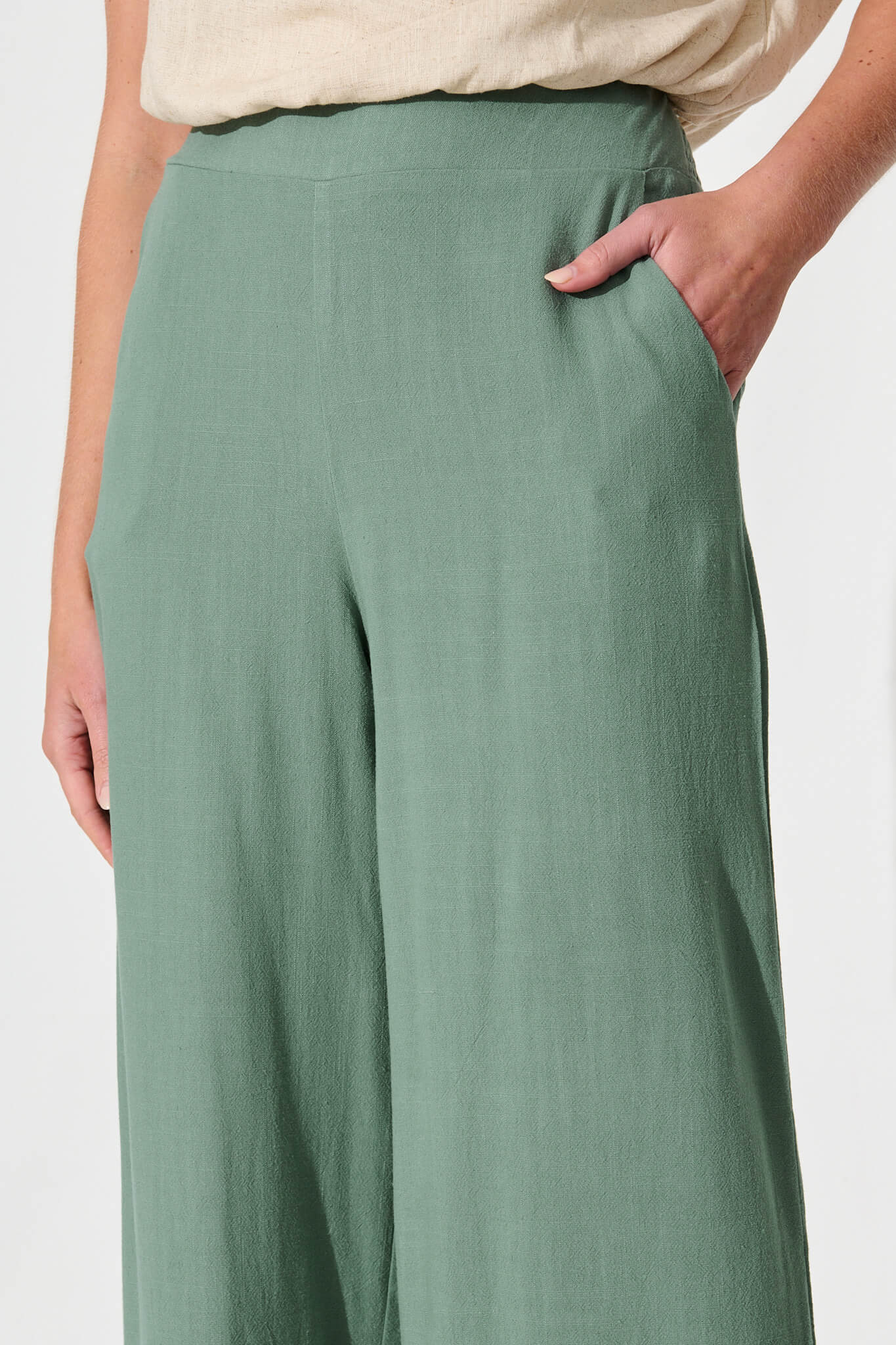 Sirsha Pant in Sage Green Linen Blend - Image 5