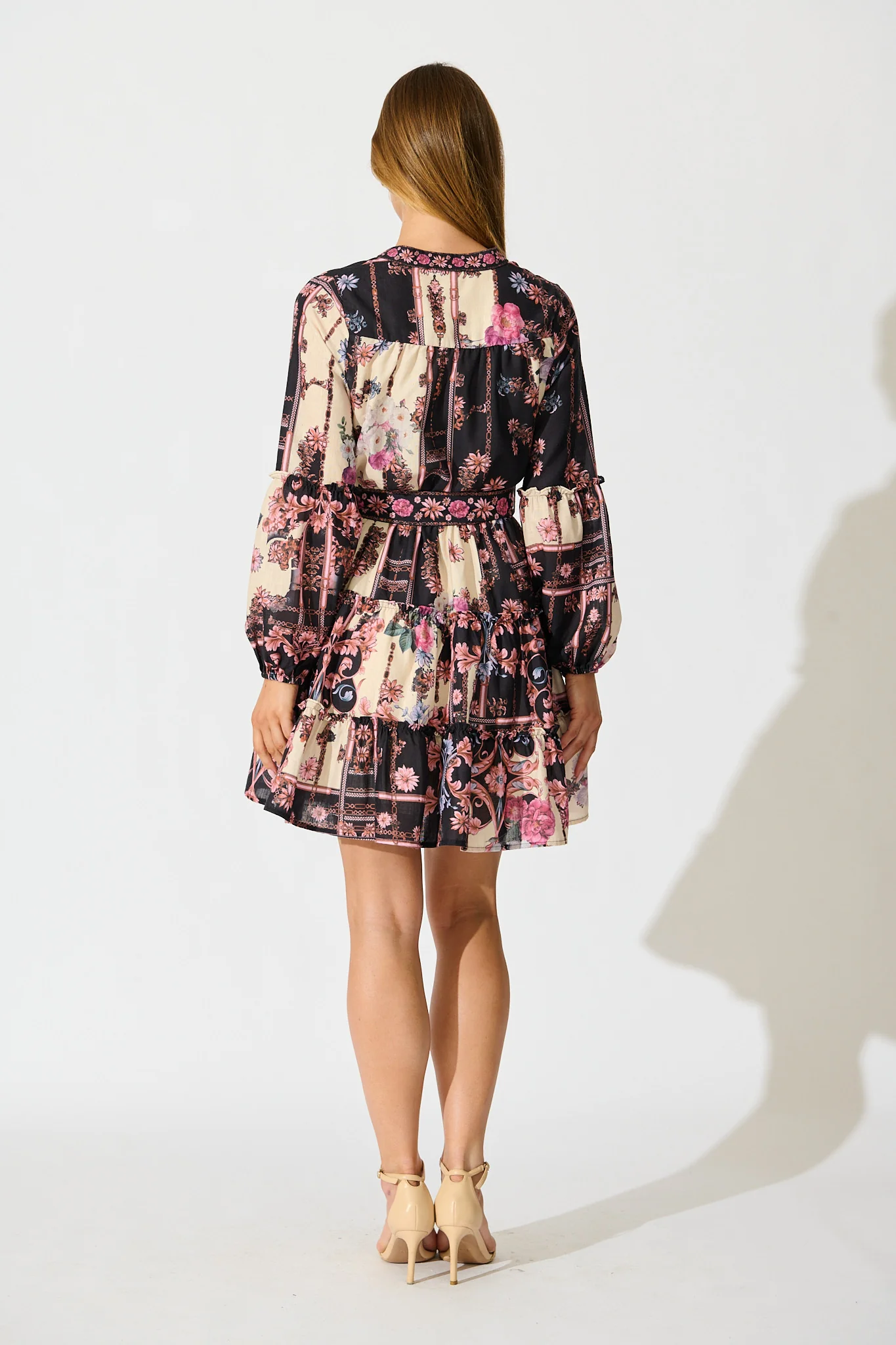 Soft Botanica Dress in Black with Blush Patchwork Floral - Image 4
