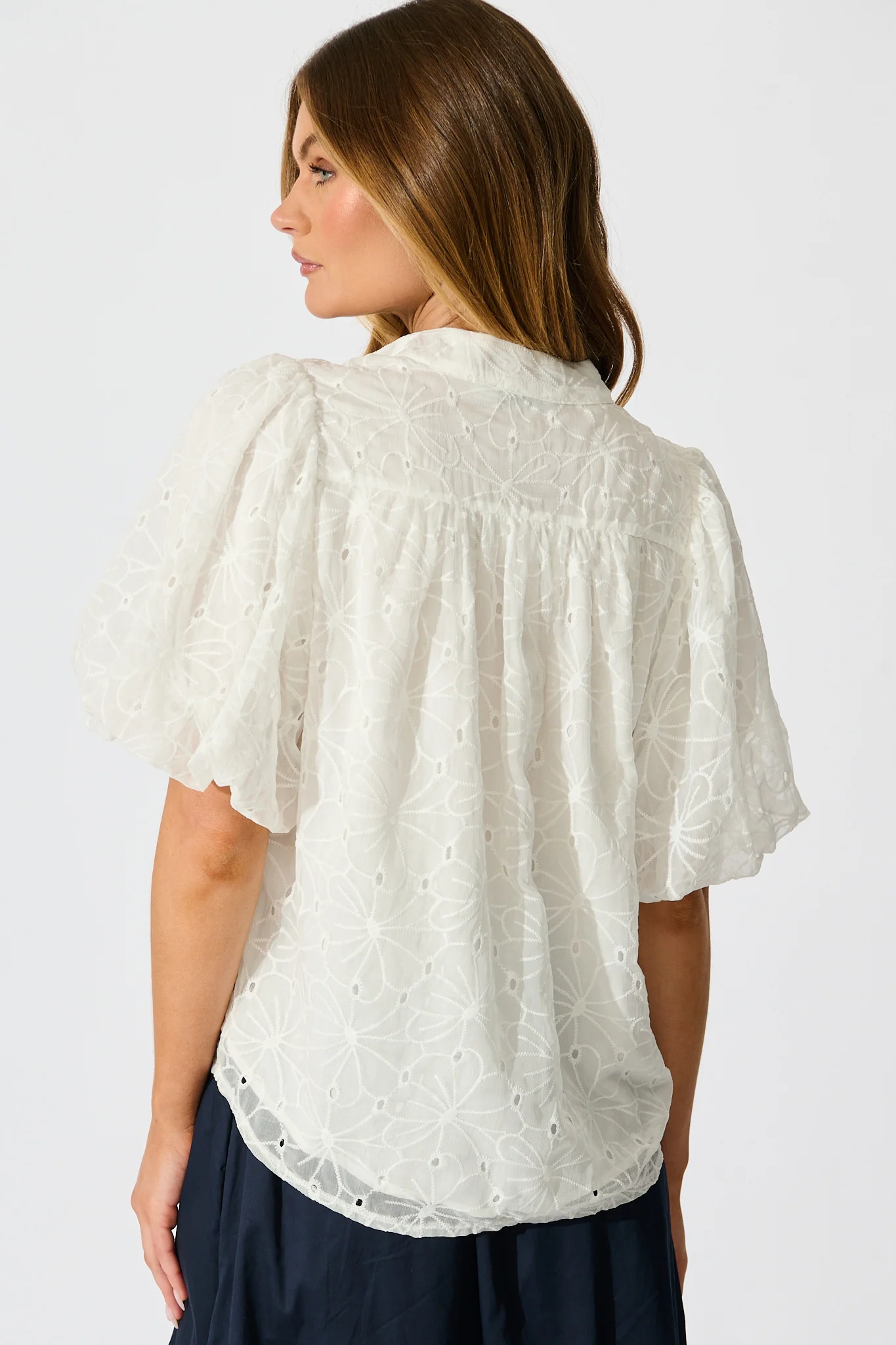 Soft Horizon Top in White Floral Broderie - Image 7