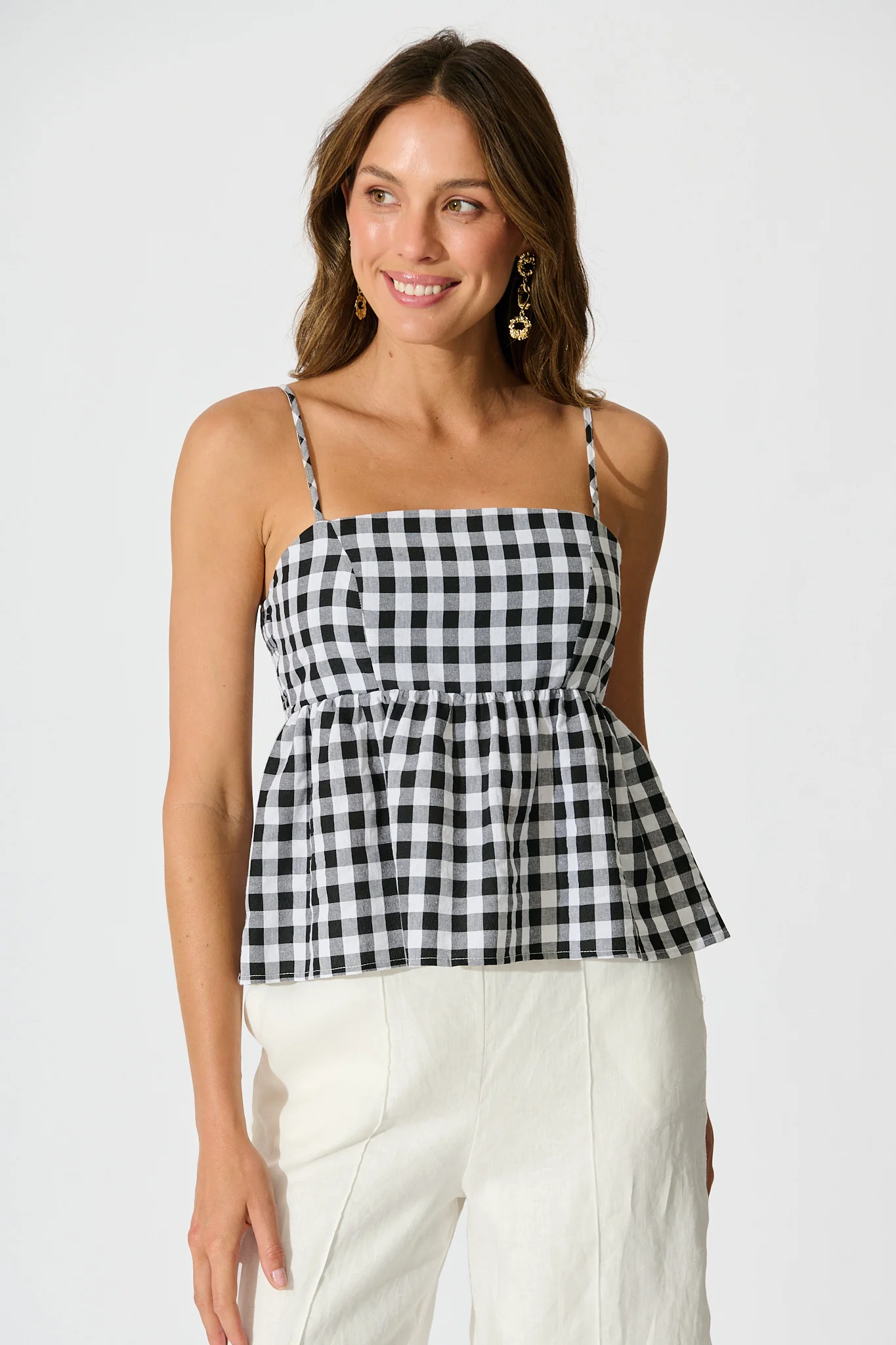 Sola Top in Black Gingham Cotton Blend