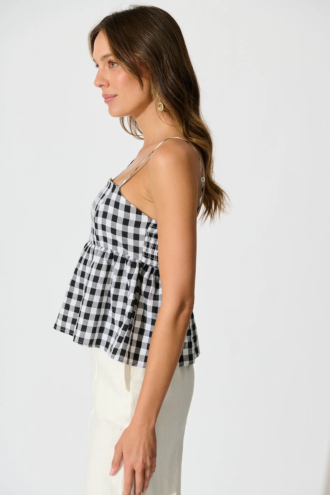 Sola Top in Black Gingham Cotton Blend - Image 2