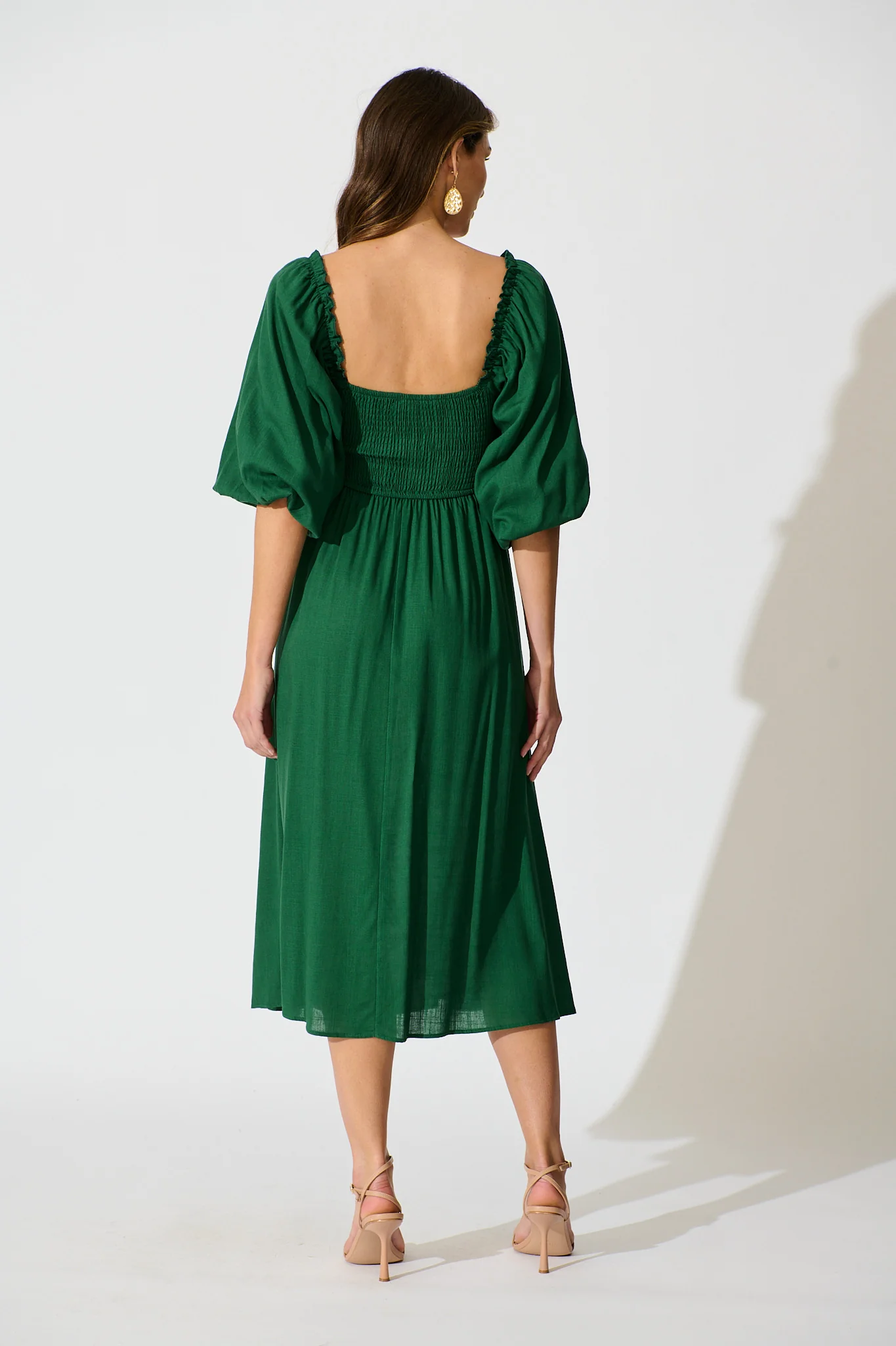 Solana Midi Dress in Emerald Linen Blend - Image 4