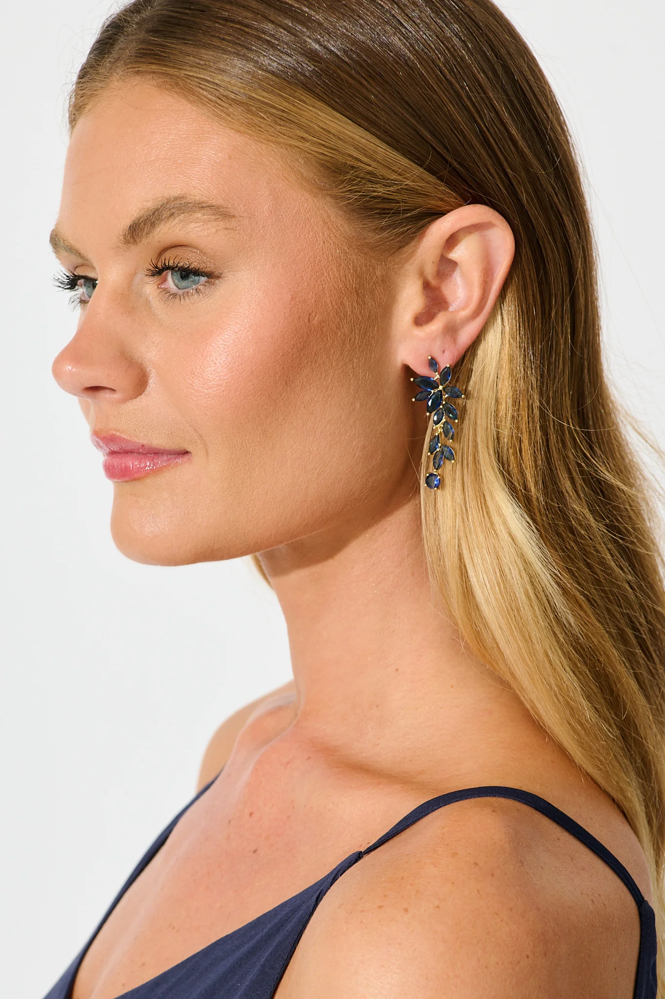Solaris Drop Earrings in Navy Cubic Zirconia Stones - Image 2