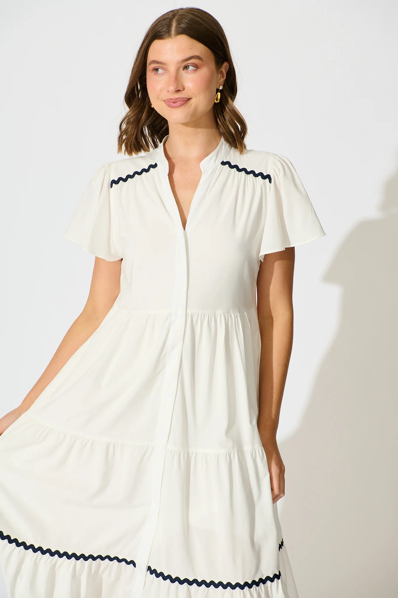Soley Midi Smock Dress in White Cotton - Image 2