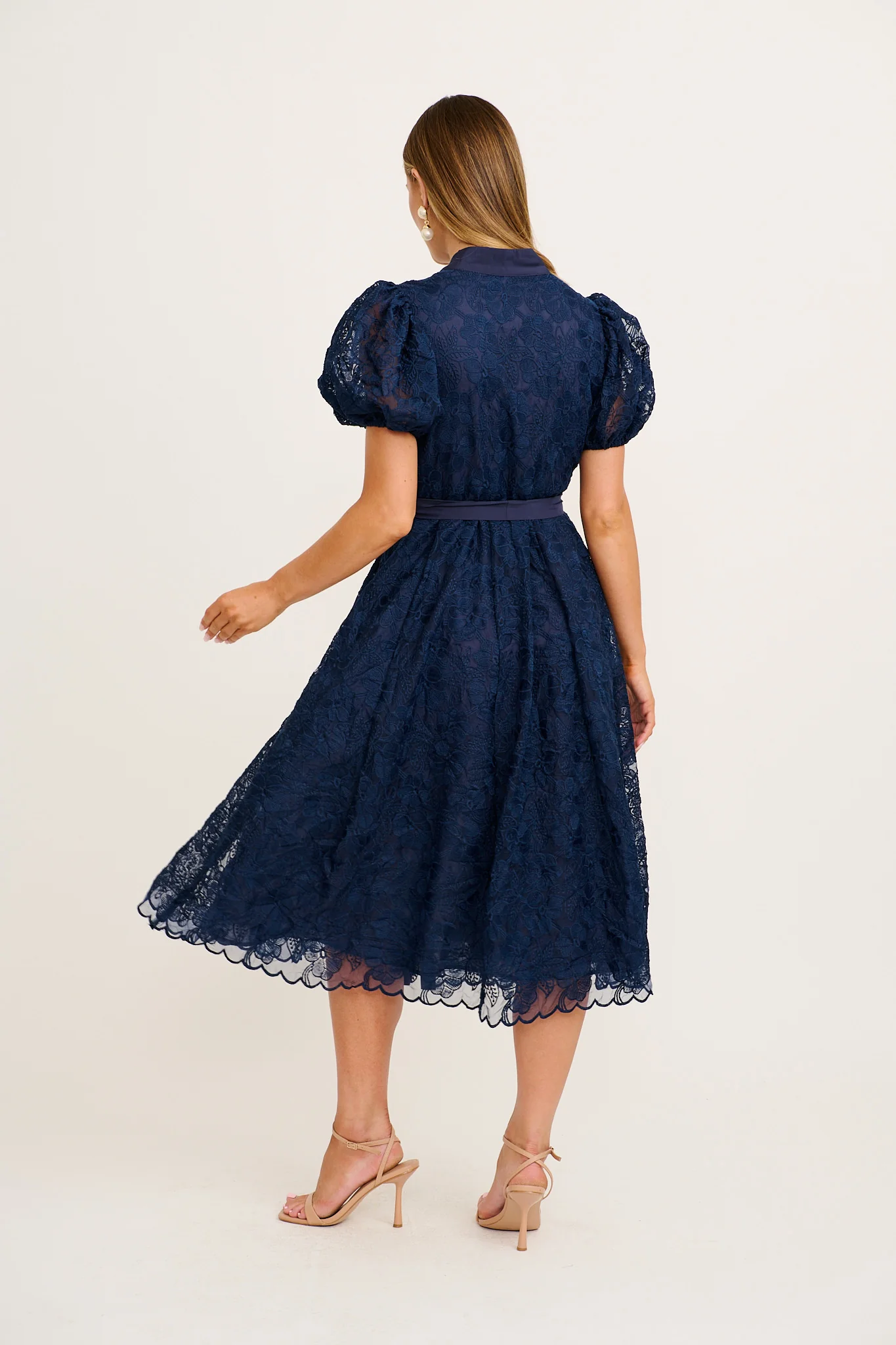 Soul Searching Midi Dress in Navy Lace - Image 4