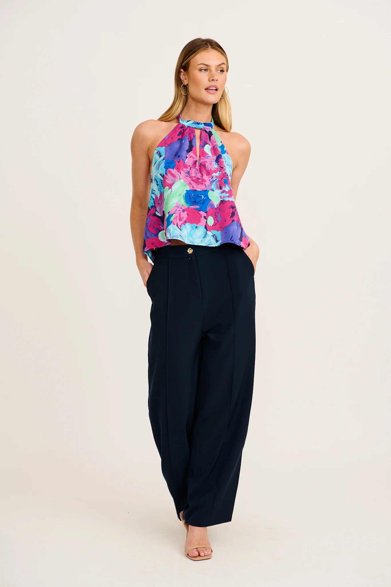 Soulmate Halter Neck Top in Multi Watercolour Satin - Image 4
