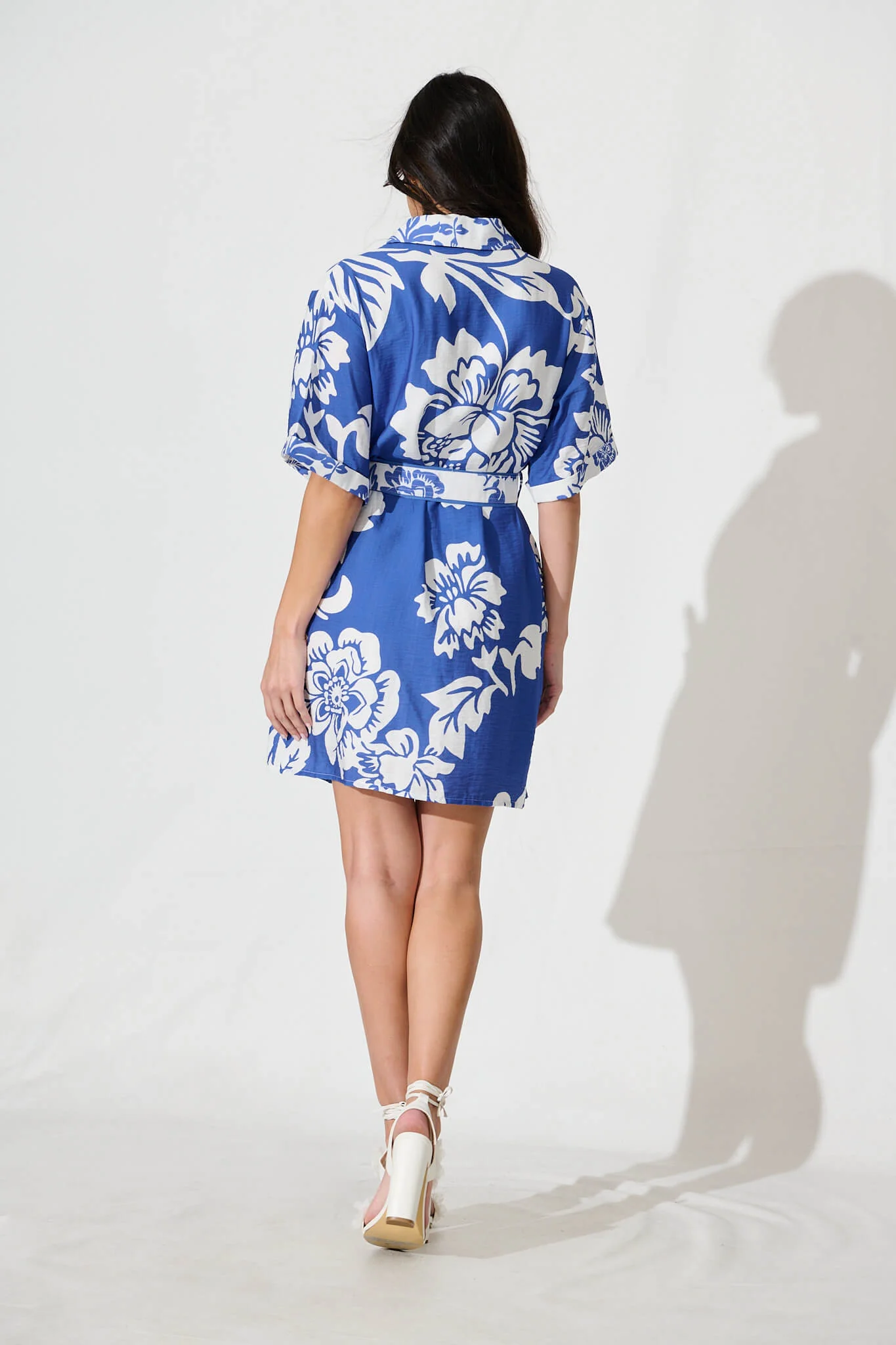Spirit Shirt Dress In Blue With White Floral Print - Image 9