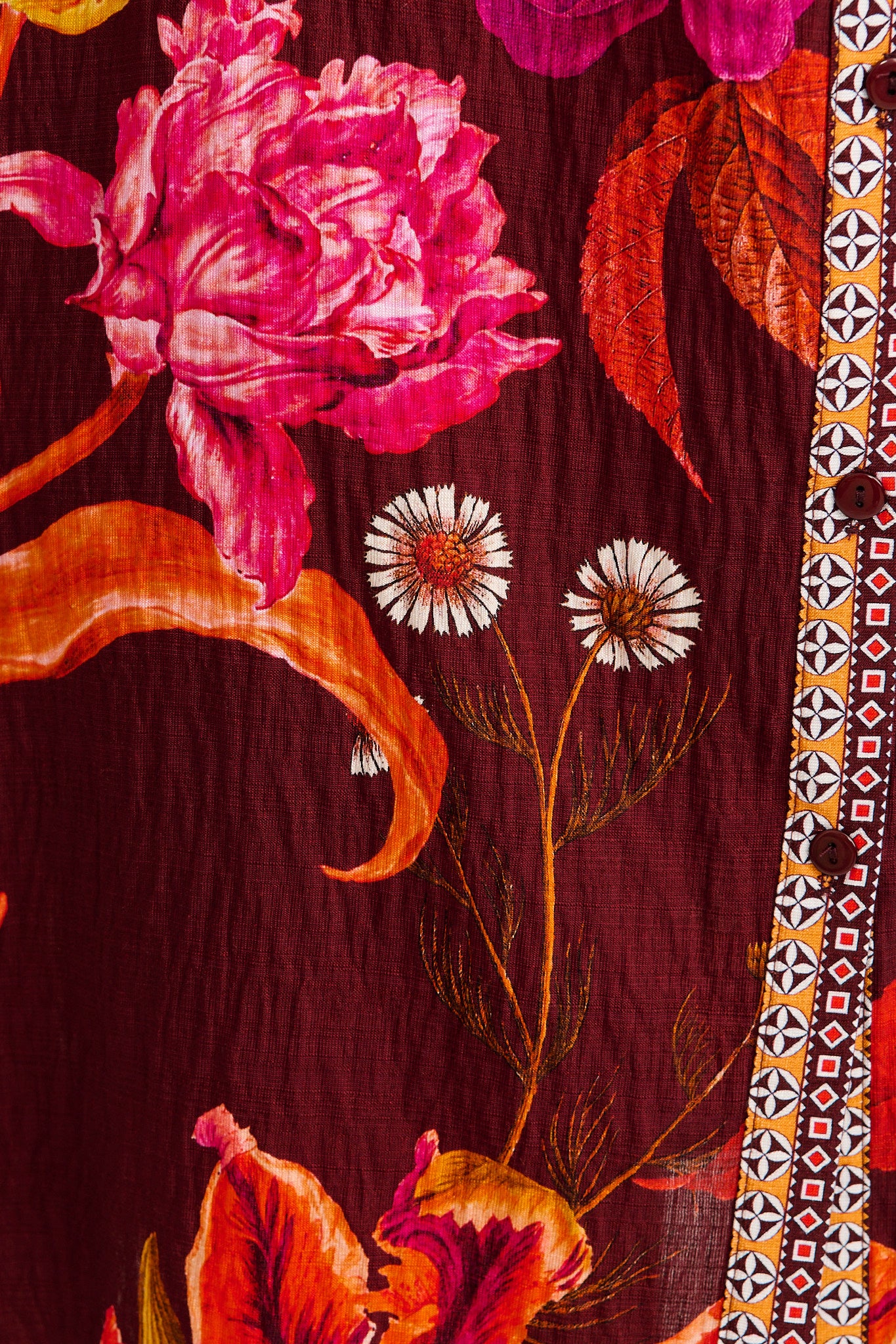 Spirit Shirt Dress in Wine Multi Floral Print Linen Blend - Image 6