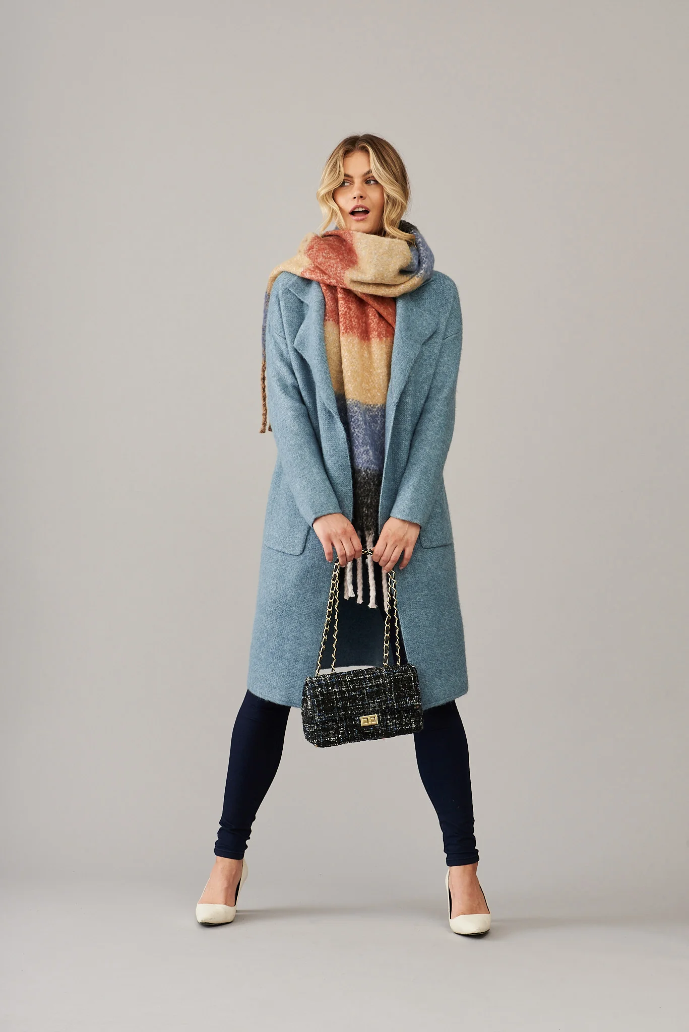 St Ives Coatigan In Blue Wool Blend