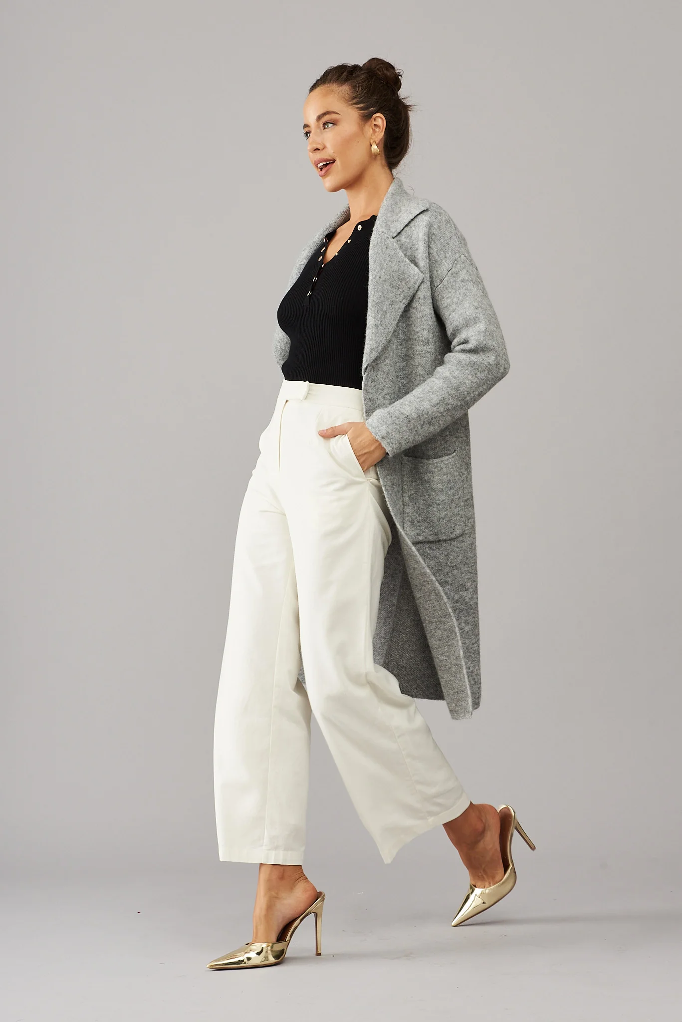 St Ives Coatigan In Grey Wool Blend - Image 4