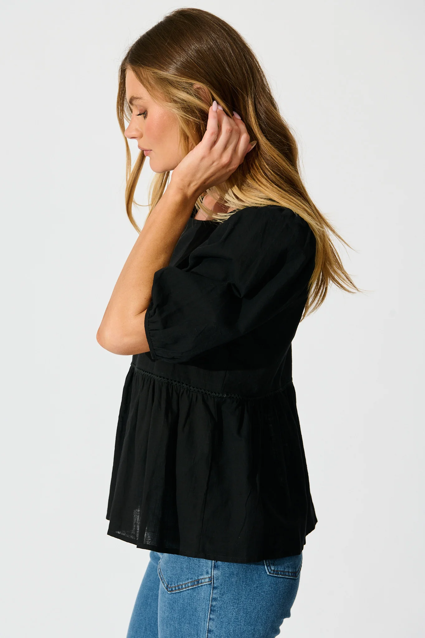 Stacy Top in Black Cotton Linen - Image 2