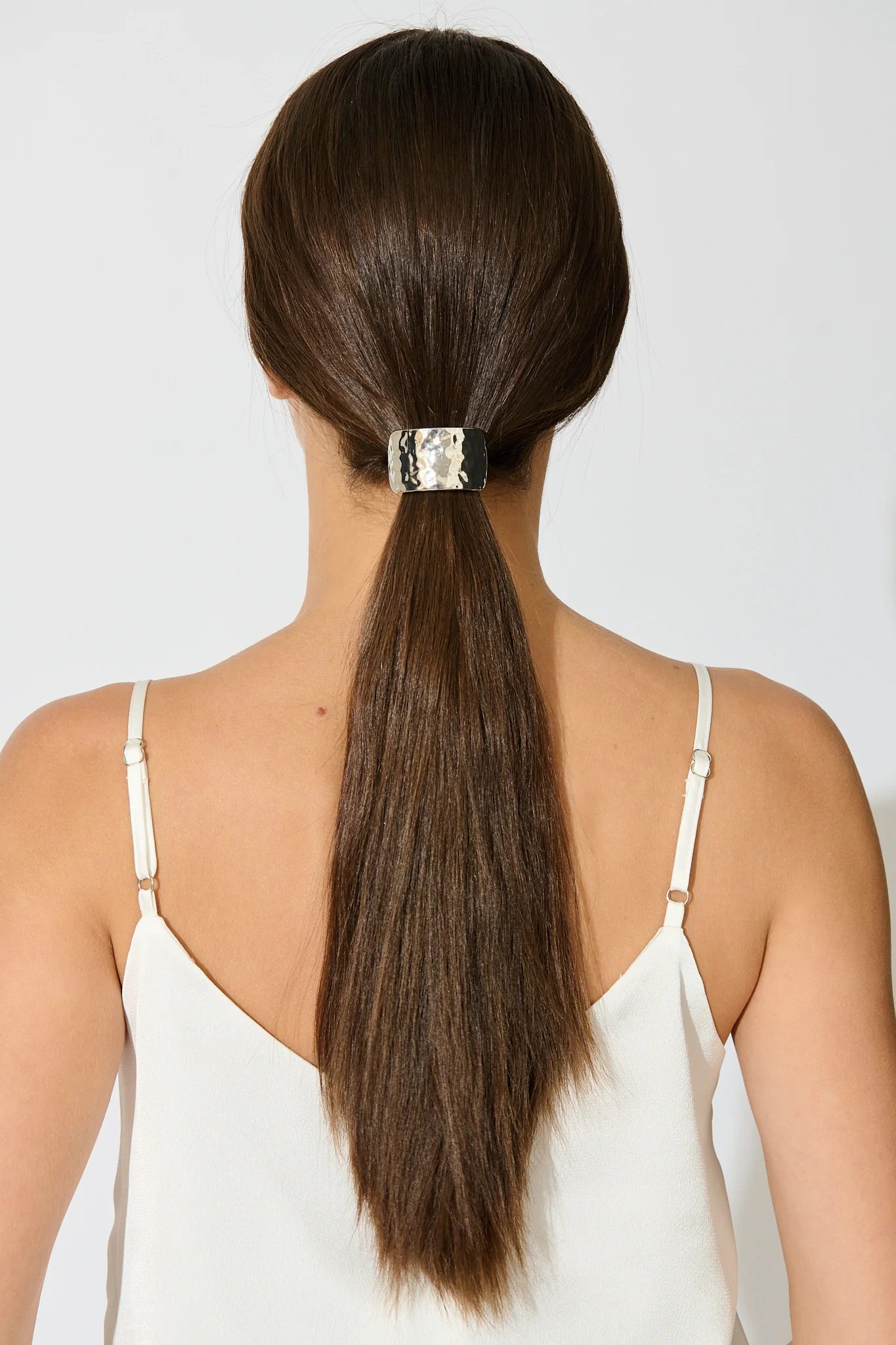 Stania Metal Ponytail Cuff Hair Tie in Textured Silver