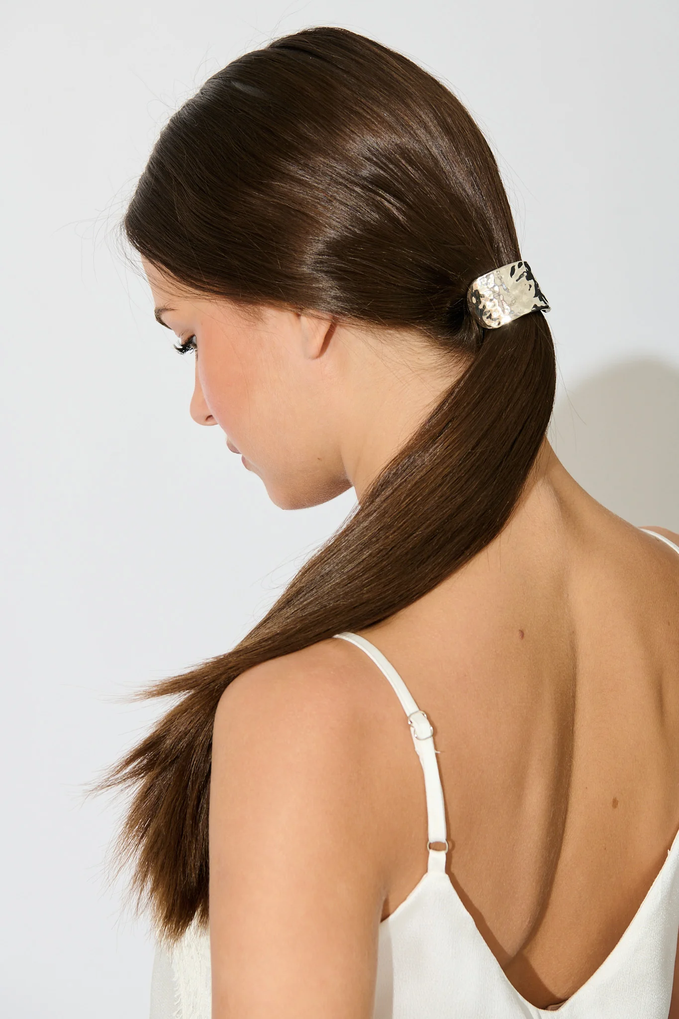 Stania Metal Ponytail Cuff Hair Tie in Textured Silver - Image 2