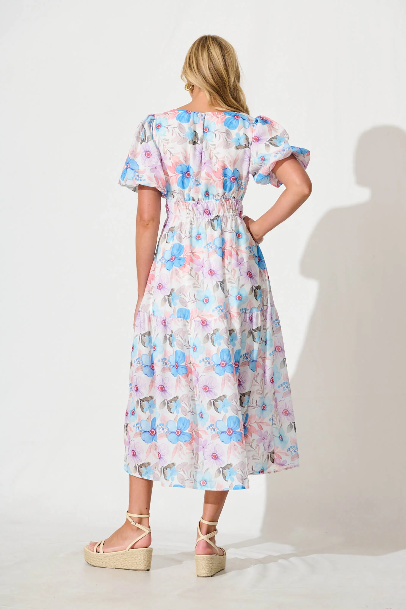 Stargazer Midi Dress in Multi Blue Floral Cotton Blend - Image 4