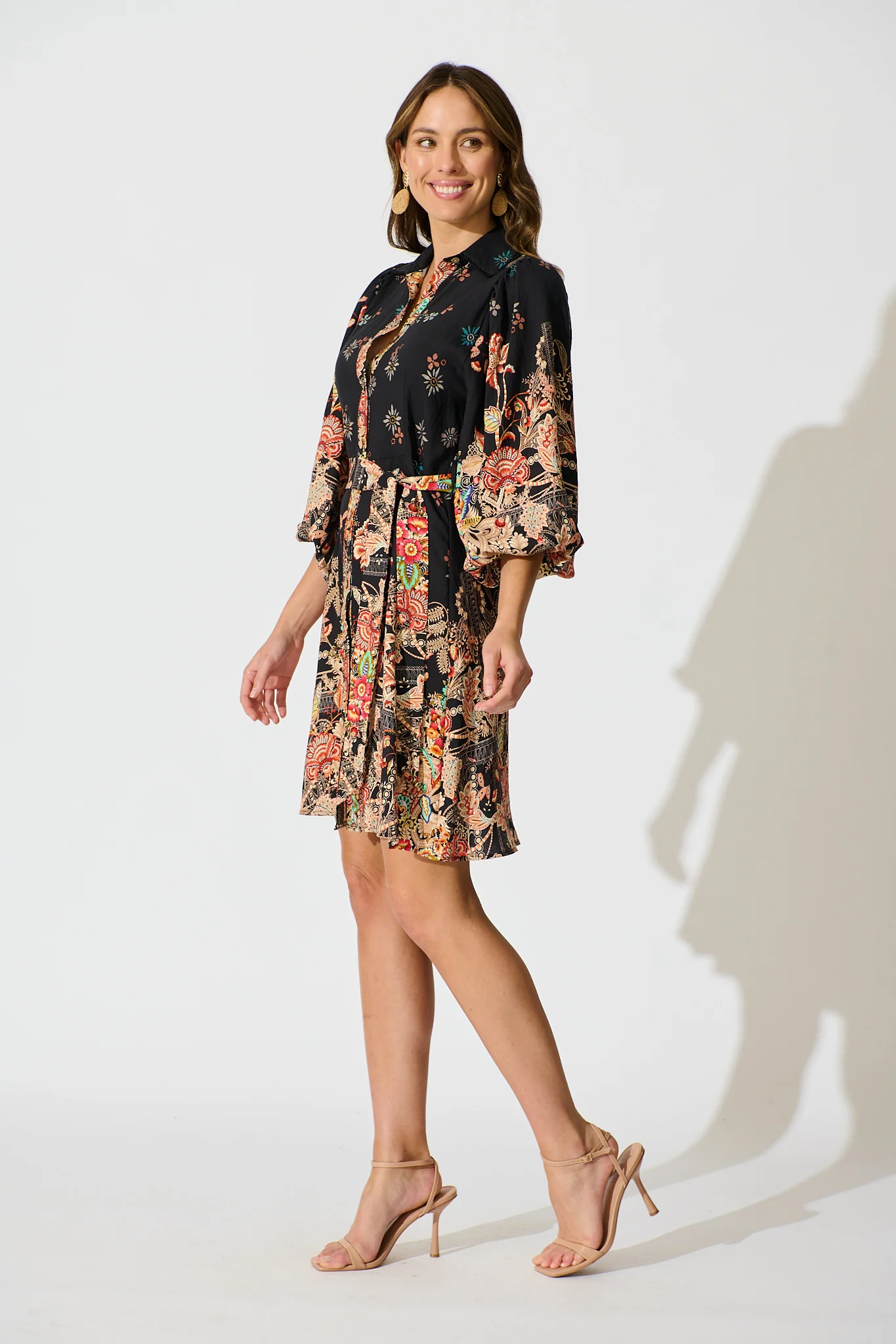 Starlet Boho Shirt Dress in Black Floral Linen Blend - Image 3