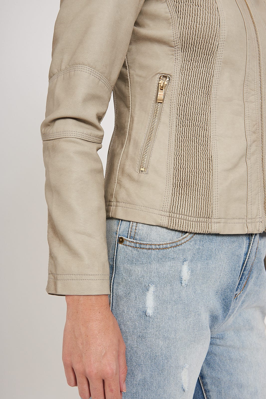 Stefany Biker Jacket in Stone - Image 5