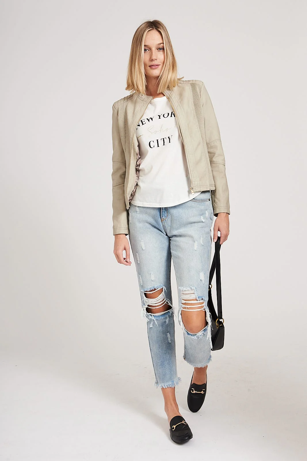 Stefany Biker Jacket in Stone - Image 8